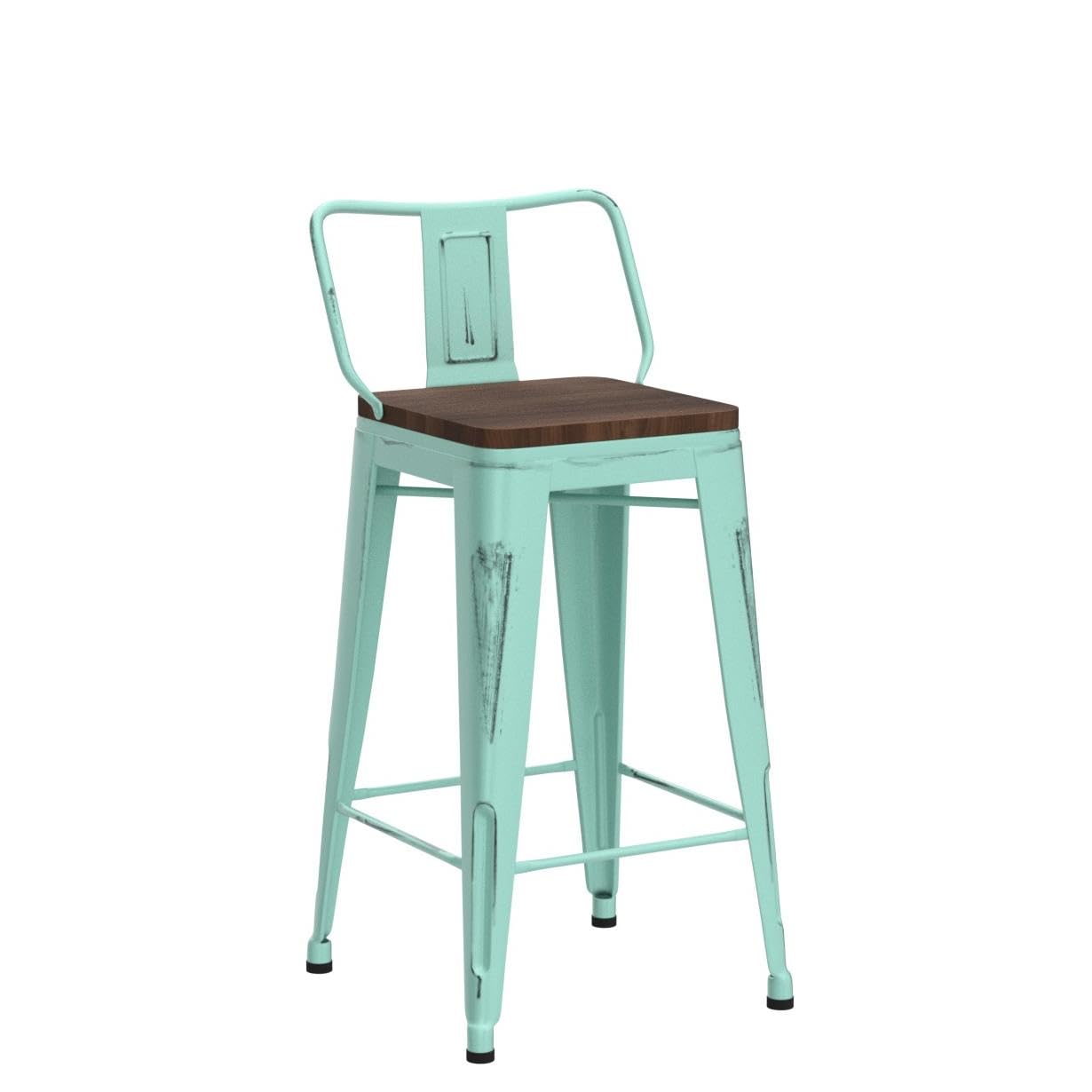 24 Inch Bar Stools Set of 4 - Counter Height Swivel Bar Chairs with Back Support, Metal Frame Kitchen Stools in Blue - Perfect for Home Bar, Kitchen Island & Breakfast Nook