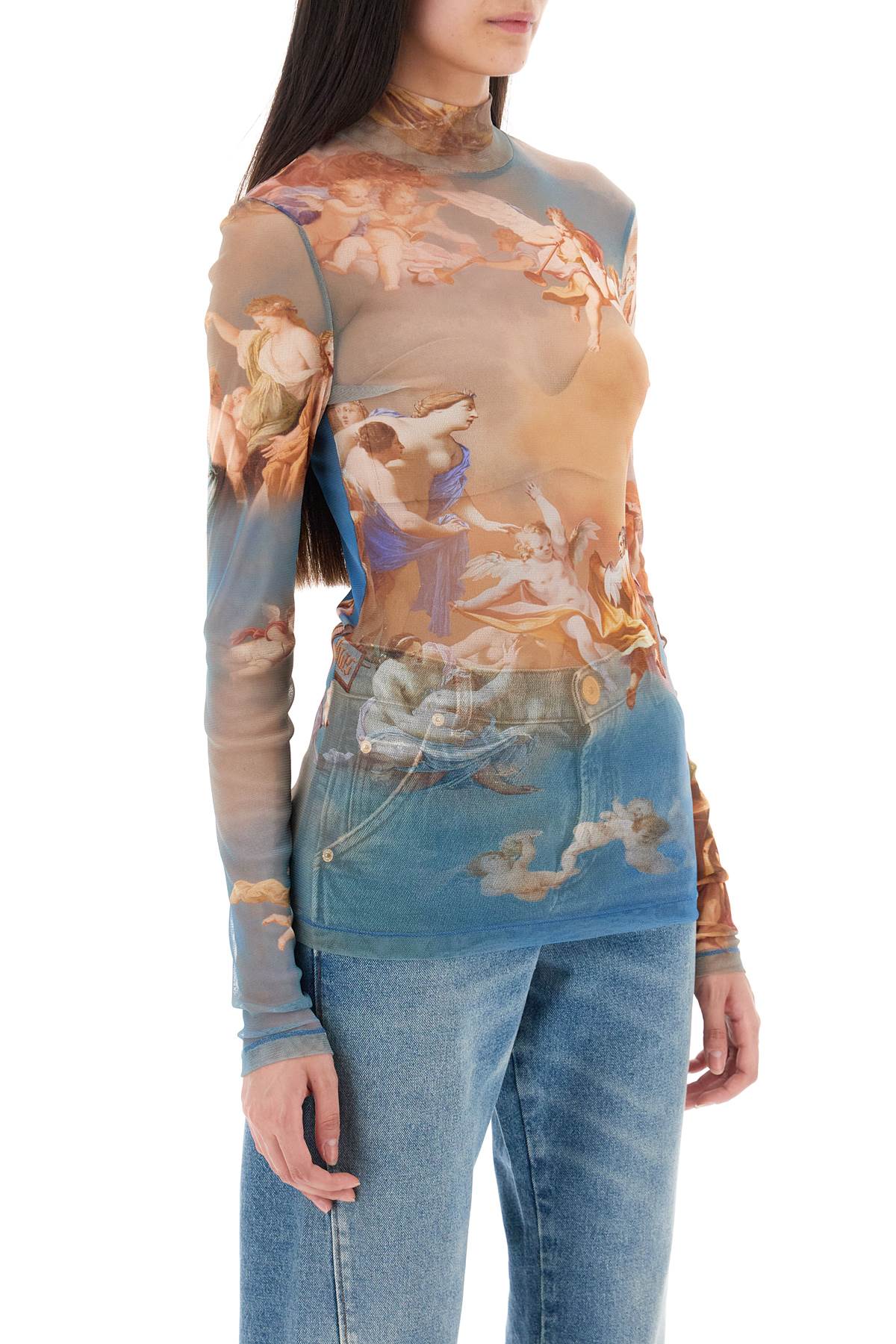 Balmain Sky Blue Tulle Top for Women - Elegant Party Blouse, Perfect for Evening Events, Weddings & Special Occasions