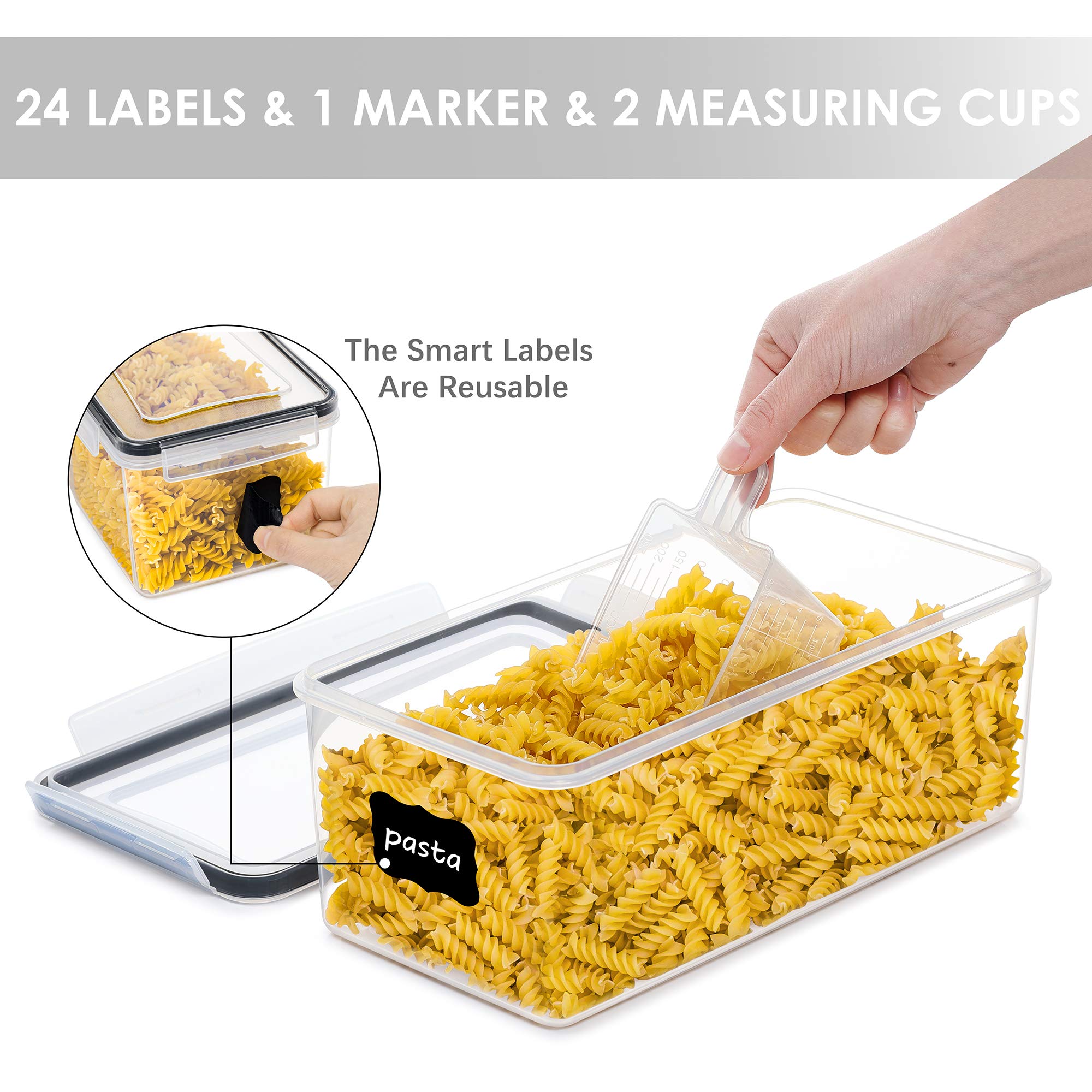 Vtopmart 4-Piece 3.2L Airtight Food Storage Containers with Lids & 4-Piece 1.9L BPA-Free Plastic Pasta Containers - Kitchen Organization for Dry Goods, Flour, Sugar, Rice, Cereal, Spaghetti Storage - Space Saving Stackable Design for Pantry, Cabinet, Fridge