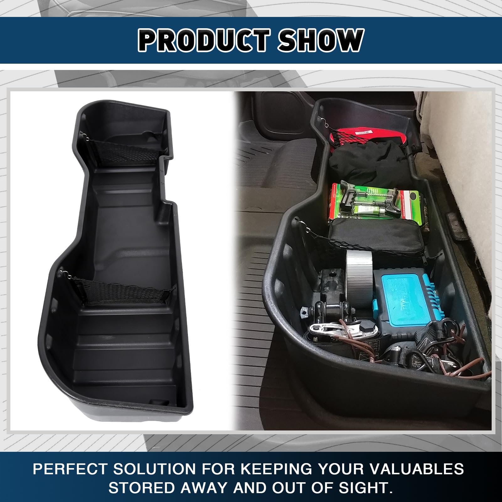 Underseat Storage Box for 2007-2019 Chevy Silverado & GMC Sierra 1500/2500HD/3500HD Crew Cab - Replacement for OEM #23183674 - Perfect for Truck Organization & Gear Storage