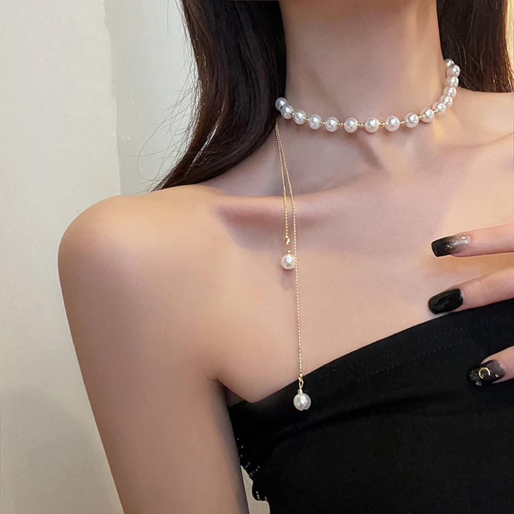 Elegant Pearl Necklace for Women - Adjustable Gold Choker with Pearl Pendant, Dainty Bridal Jewelry Gift for Girls | Perfect for Weddings, Parties & Special Occasions