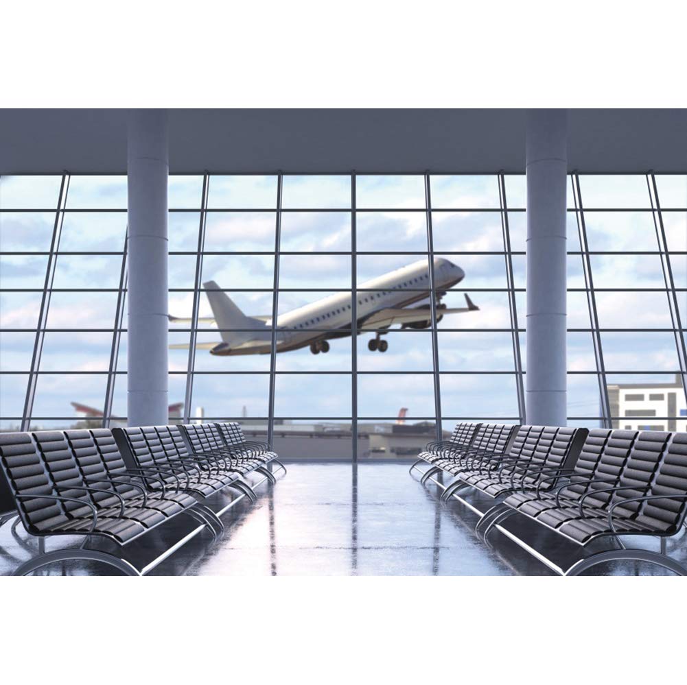CSFOTO 12x8ft Airport Terminal Photography Backdrop - Airplane Departure & Lounge Scene with Blue Sky - Perfect for Studio Portraits, Newborn, Kids & Adult Photo Shoots - Great for Themed Parties, Travel Blogs & Aviation Enthusiasts