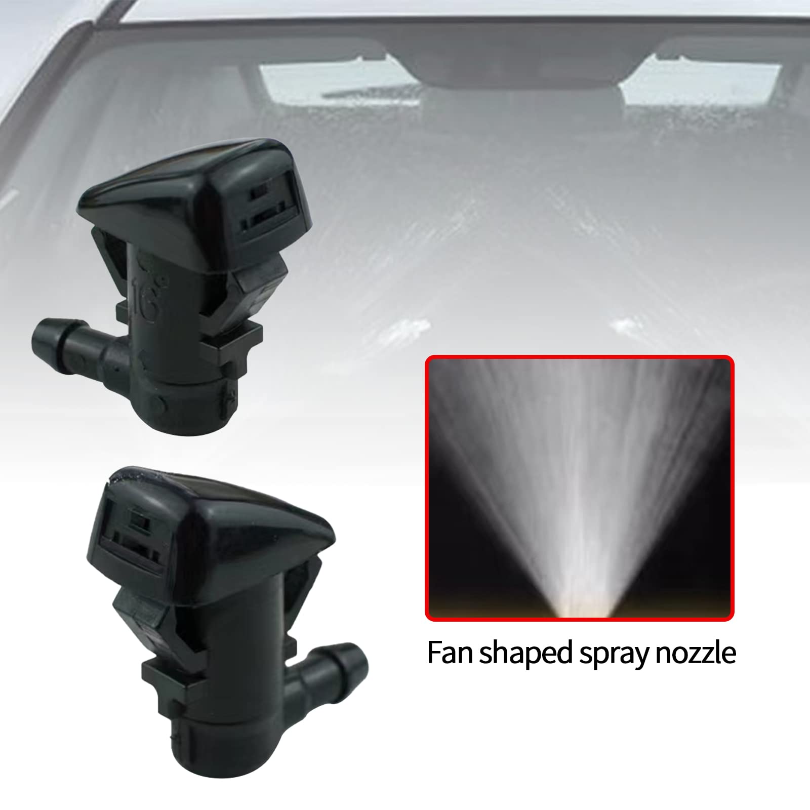 2 PCS Front Windshield Washer Nozzle Replacement Kit - Compatible with 2005-2016 Jeep Grand Cherokee & 2005-2013 Chevy Malibu - Replaces OEM #55372143AB 55156427AB 55079049AA (Black) - Perfect for Rainy Weather & Winter Driving Visibility