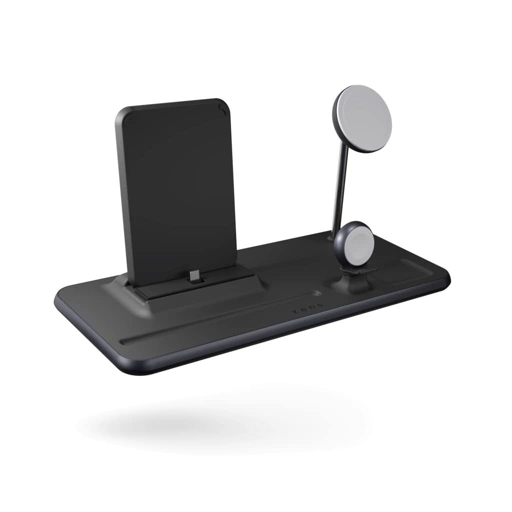 ZENS 4-in-1 MagSafe Wireless Charging Station for iPad & iPhone 16/15/14/13/12 | Fast Qi & MFi Certified Charger for AirPods & Apple Watch | Includes Power Adapter | Perfect for Home Office & Nightstand Charging