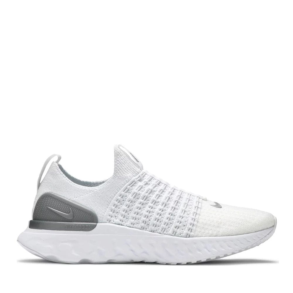 Nike React Phantom Run Flyknit 2 Running Shoes - True White & Silver - Lightweight Cushioned Sneakers for Men's Road Running & Gym Workouts