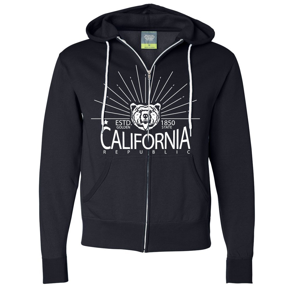 California Golden State White Print Zip-Up Hoodie - Stylish & Comfortable Sweatshirt for Men & Women | Perfect for Casual Wear, Street Fashion & Outdoor Activities