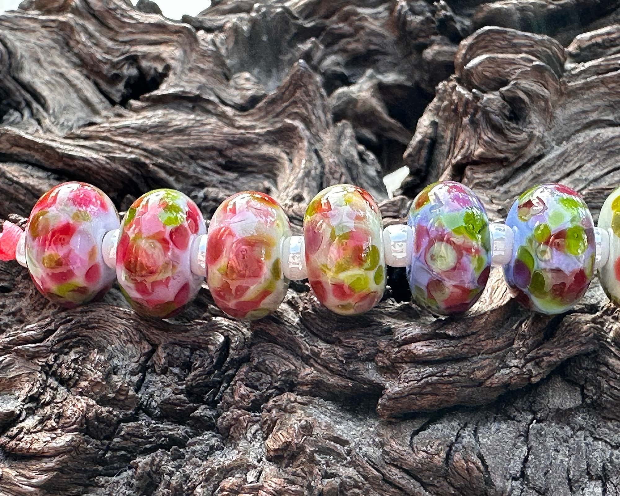 14pcs Handmade Rose Mosaic Glass Lampwork Beads for Jewelry Making - DIY Necklace, Bracelet & Craft Projects - Boho Style Beading Supplies