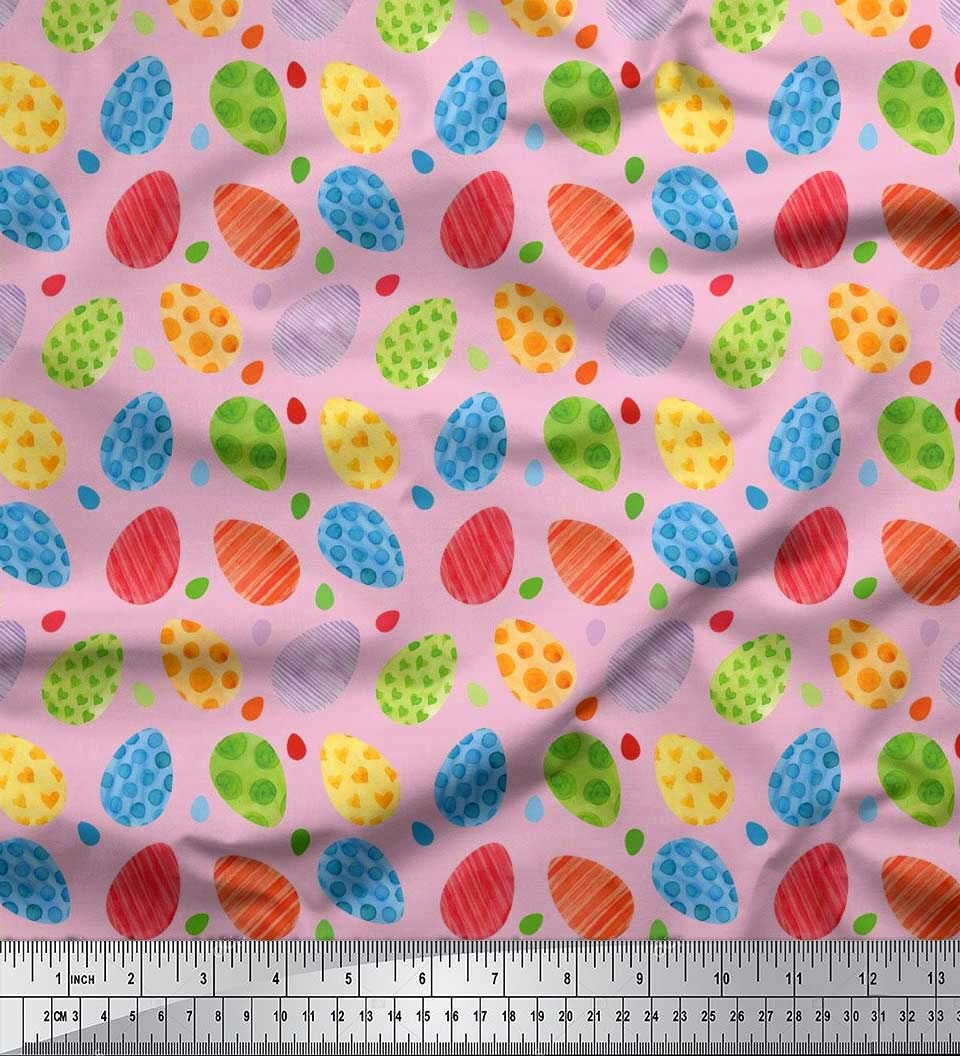 Soimoi Rayon Crepe Pink Fabric by The Yard - 46 Inch Wide Easter Egg Pattern Textile - Playful Printed Fabric for DIY Easter Decorations, Dressmaking & Craft Projects