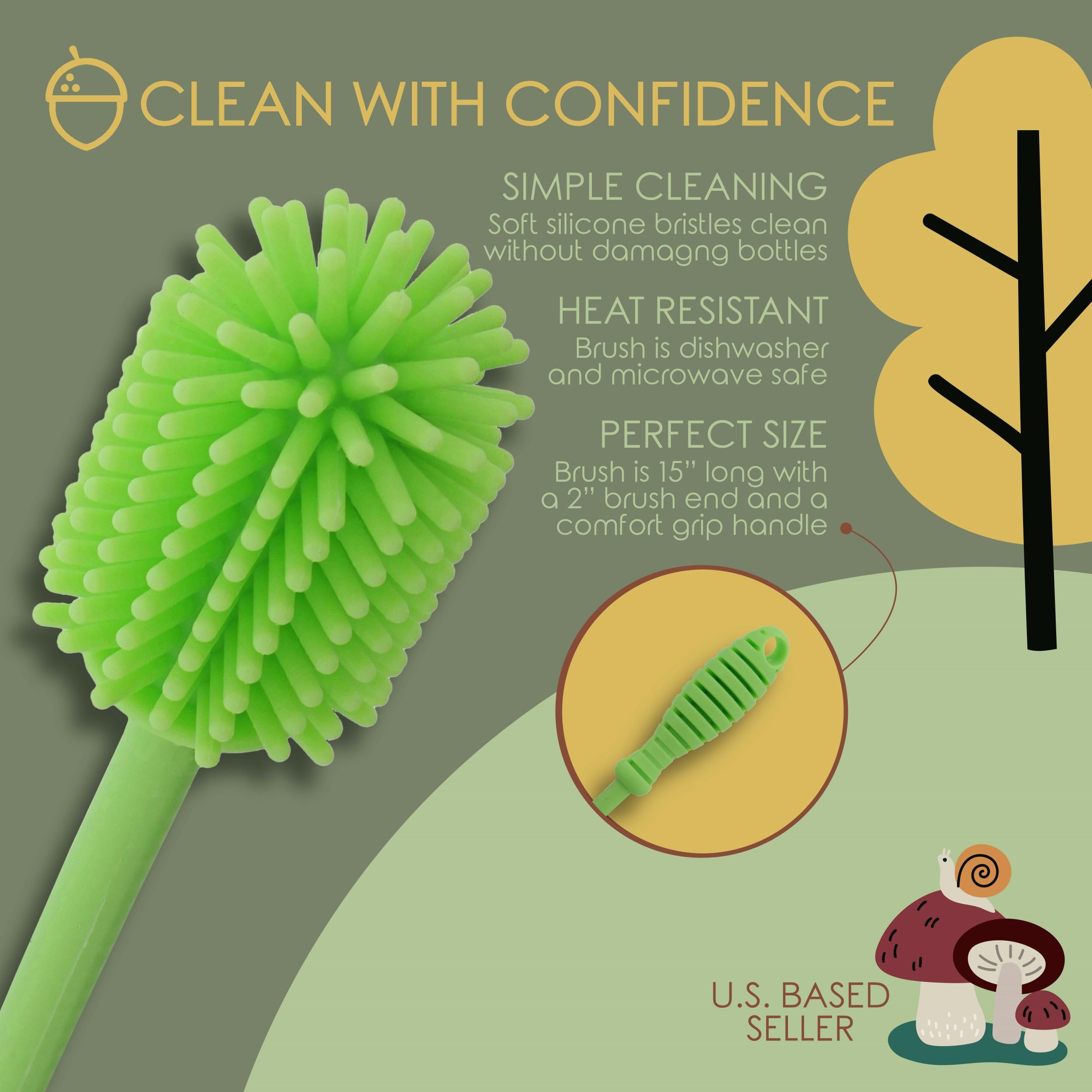 15in Bendable Silicone Bottle Brush with Soft Bristles - Long Water Bottle Cleaner for Narrow Neck Bottles, Baby Bottles & Travel Mugs | Perfect for Home, Kitchen & Camping Use