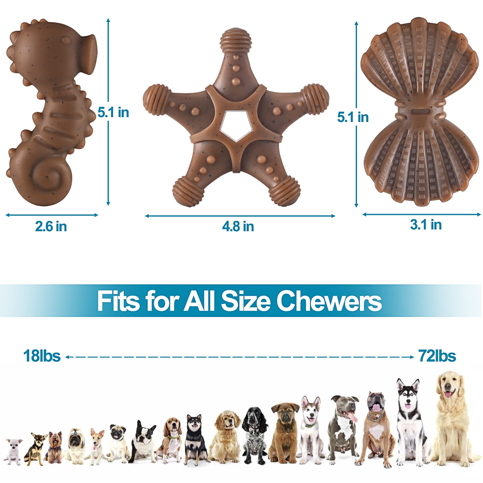 KXK Indestructible Dog Chew Toys for Aggressive Chewers - 3 Pack Durable Nylon Real Beef Flavor Teething Toys for Large, Medium & Small Dogs - Perfect for Puppy Training, Boredom Relief & Dental Health