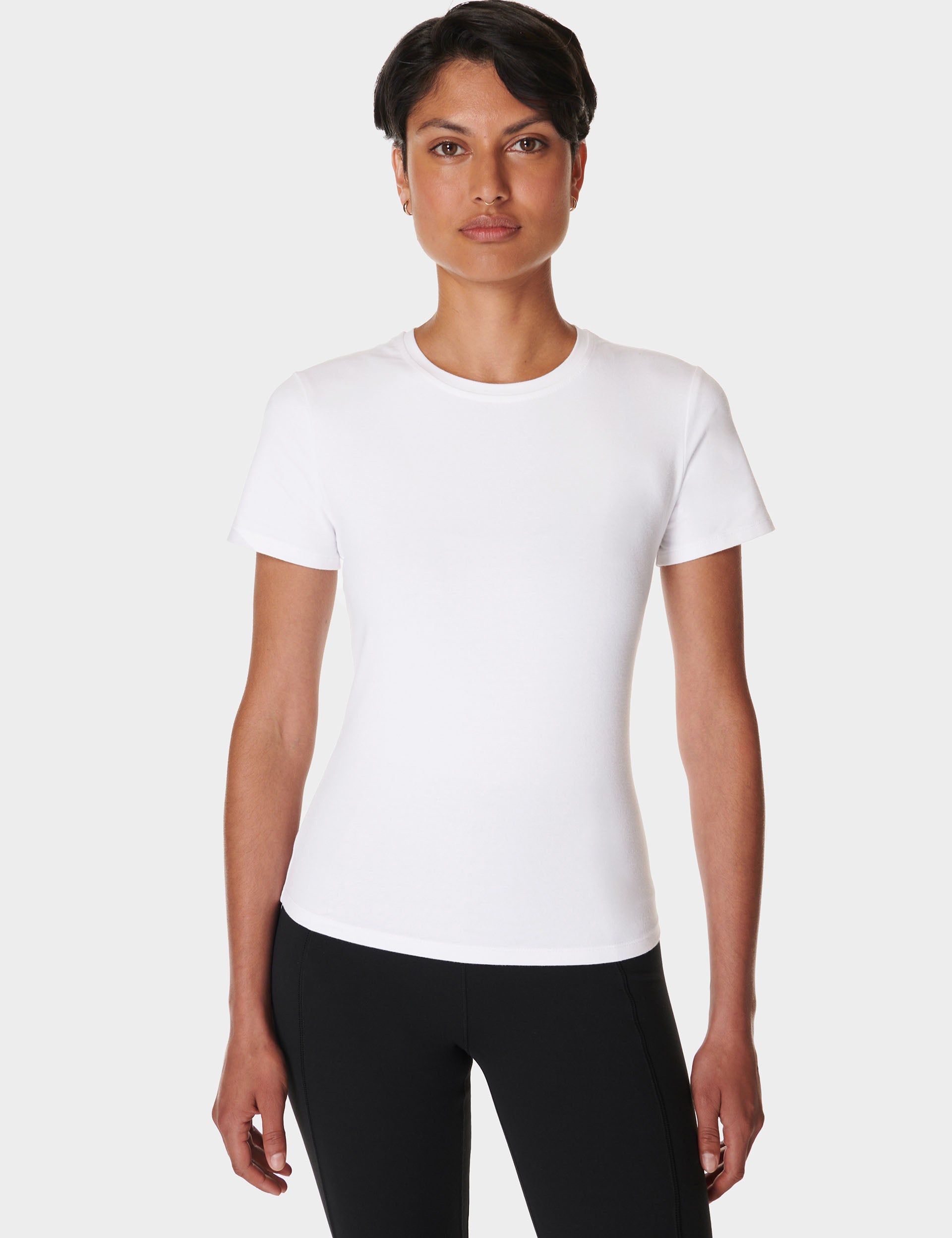 Essential Sculpt Short Sleeve Top for Women - Breathable Workout Shirt, Slim Fit Yoga Tee in White | Perfect for Gym, Running & Casual Wear