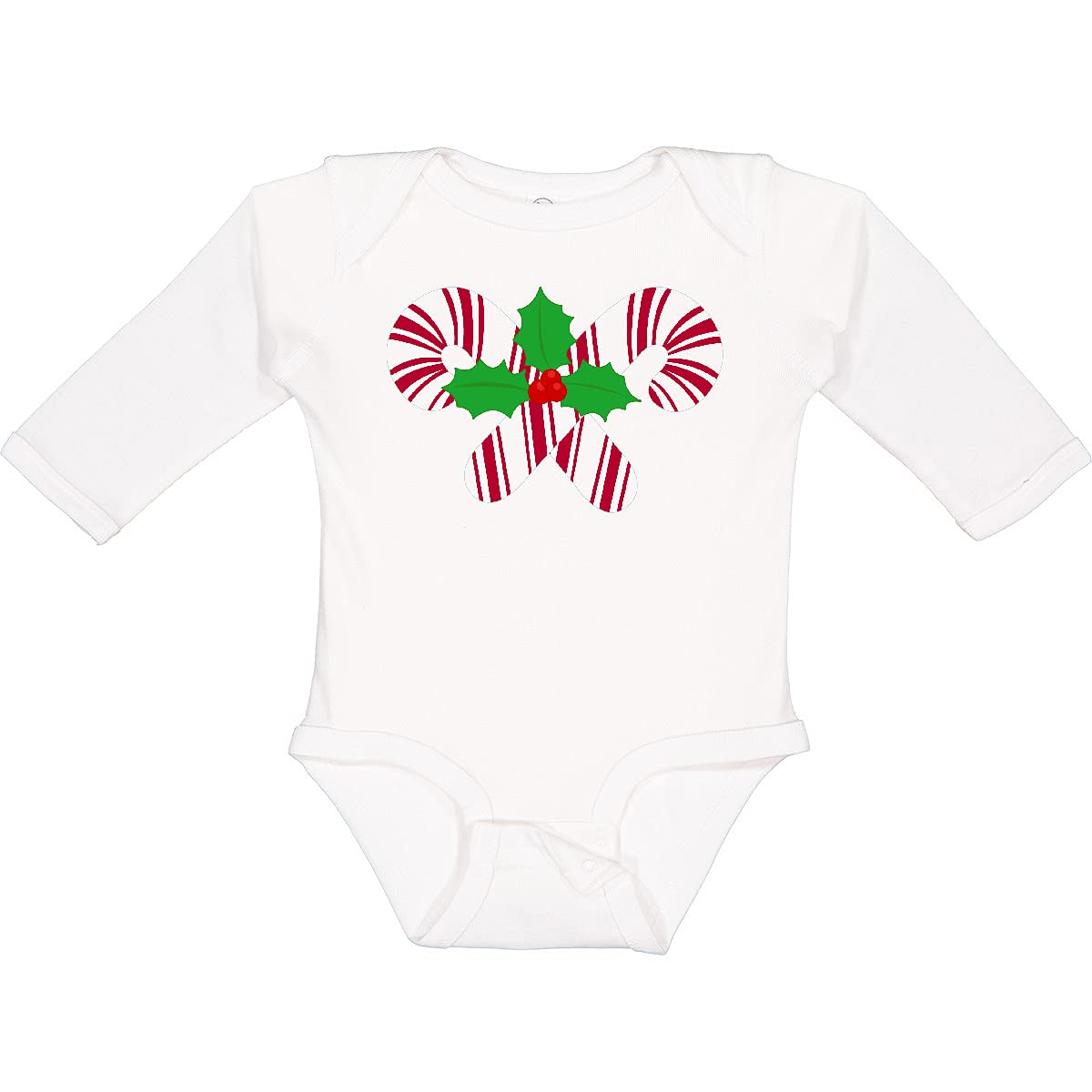 Inktastic Candy Canes and Holly Christmas Long Sleeve Baby Bodysuit - Festive Holiday Outfit for Infants, Newborn Photo Shoots & Family Matching Pajamas