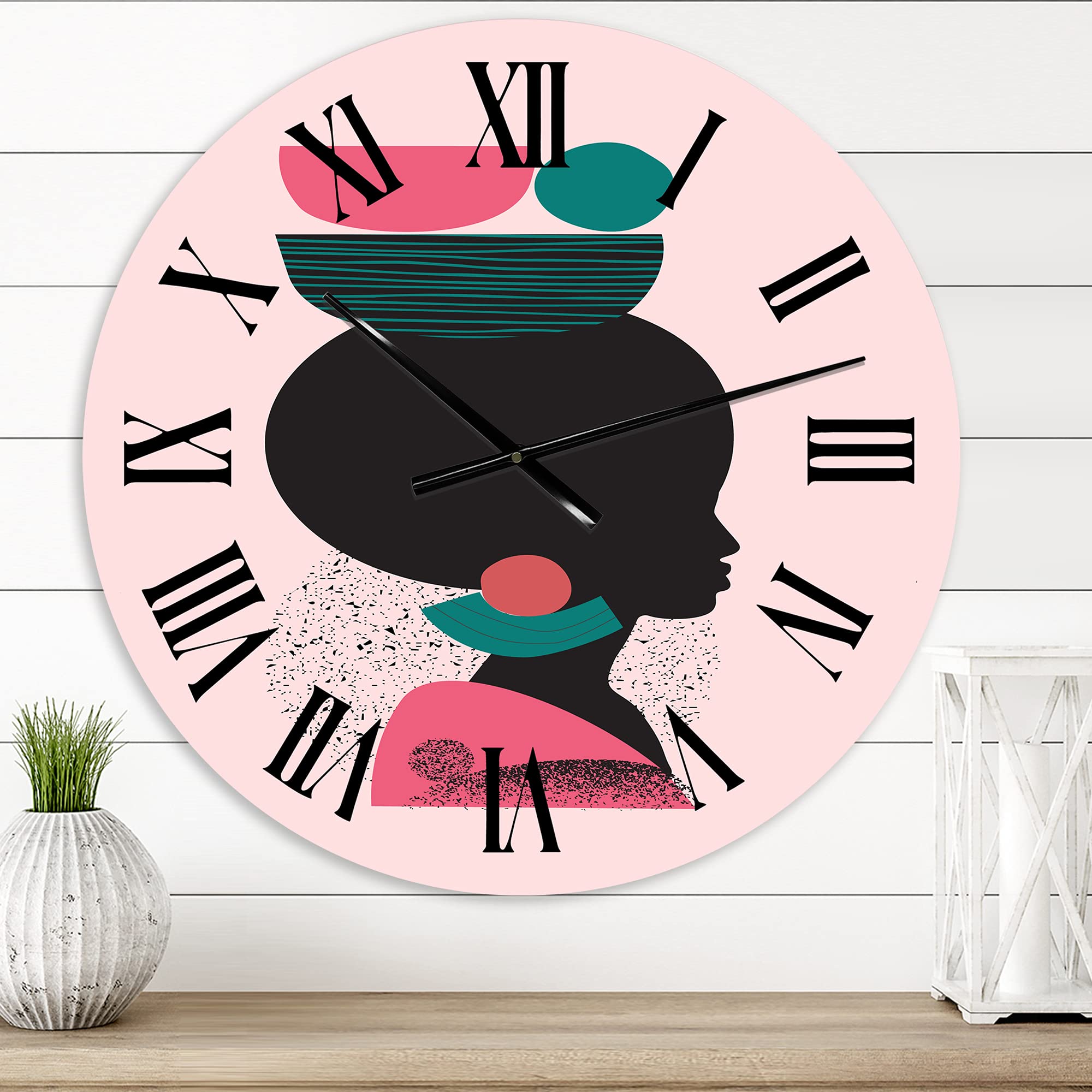 Modern Abstract Wall Clock - Ethnic Geometric Silhouette Afro American Design, Large Fractal Art Decor for Bedroom, Living Room & Office | Unique Home & Office Décor