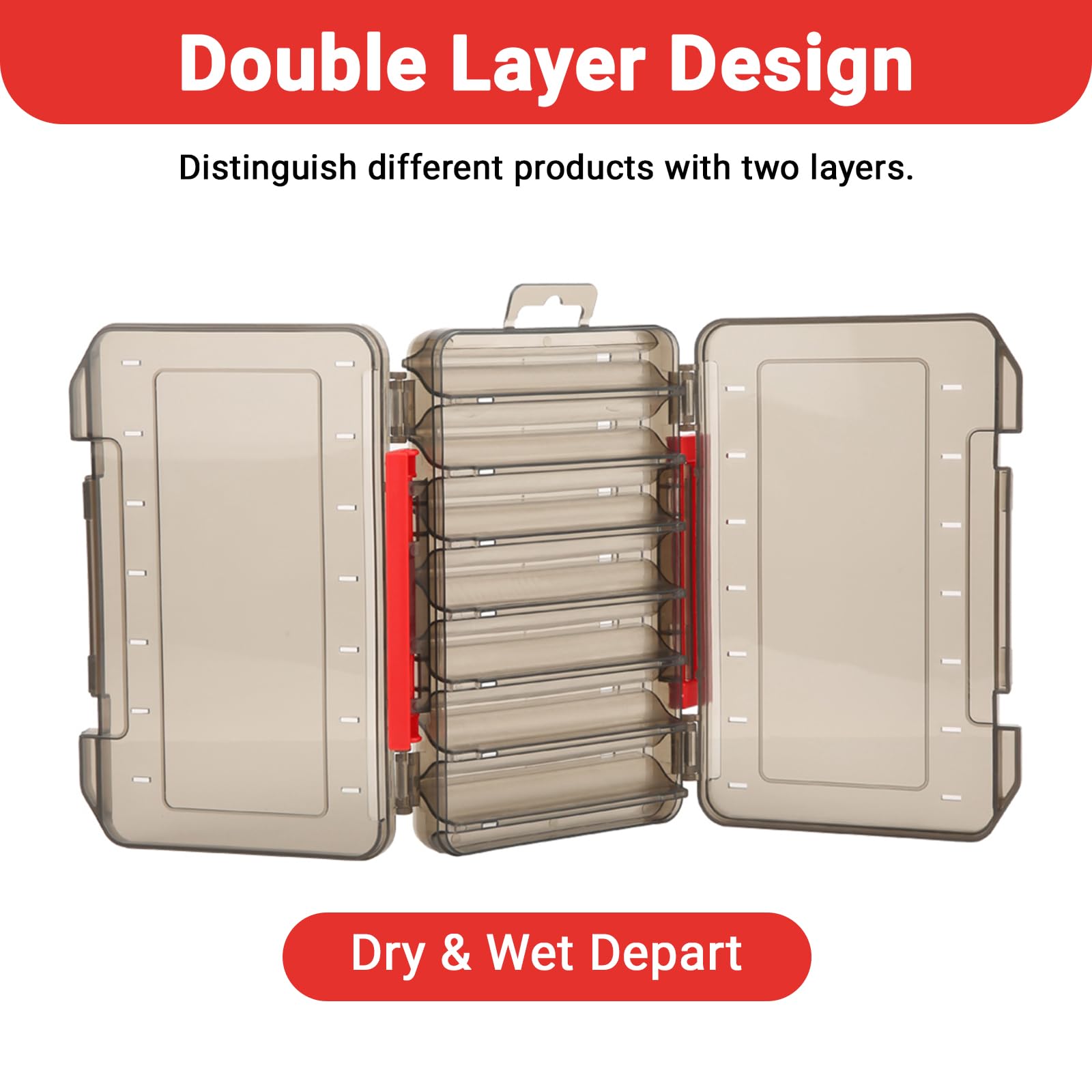 GAESHOW Double Sided Transparent Fishing Lure Storage Box - 14 Compartments with Drain Holes, Large Capacity Tackle Organizer for Bass, Trout & Saltwater Fishing | Perfect for Boat, Kayak & Shore Fishing Trips