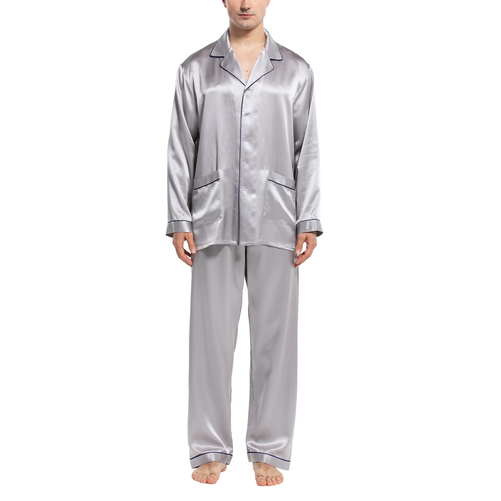 Luxury Men's Silk Pajamas Set - 2PC Long Sleeve Button Down Sleepwear for Men | Soft & Comfortable Silk Pajamas for Lounge, Sleep & Relaxation at Home