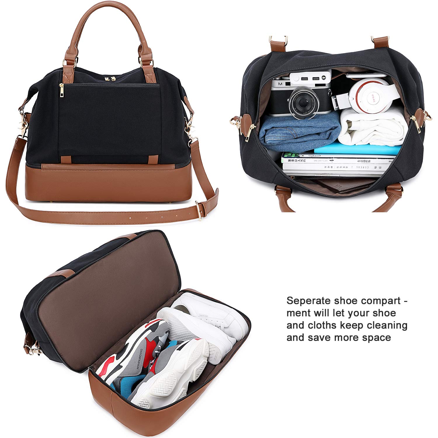 BLUBOON Women's Travel Weekender Bag - Carry-On Tote with Shoe Compartment & Duffle Overnight Bag for Gym, Work, Weekend Getaways & Air Travel