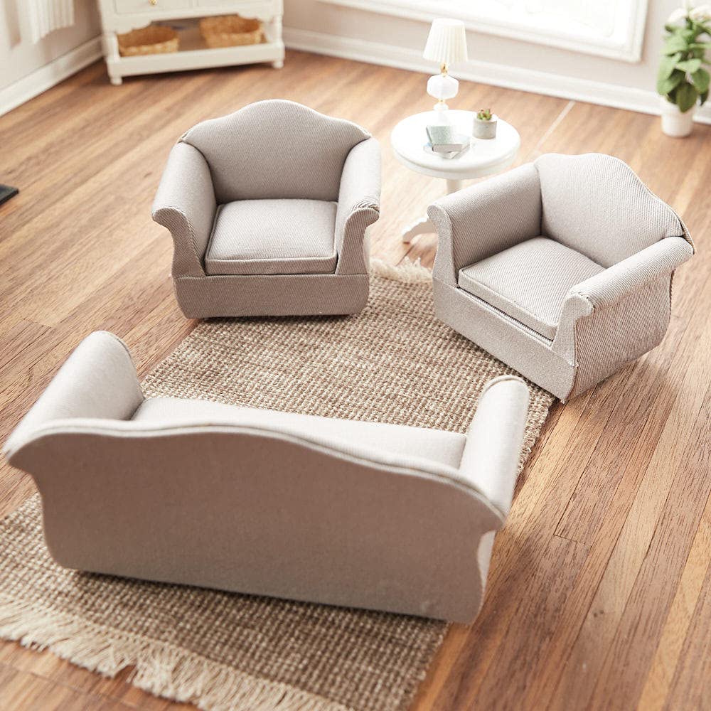 Miniature Gray Sofa Set for Dollhouse - Realistic Tiny Furniture for Dollhouse Decor, DIY Miniature Projects & Collectibles