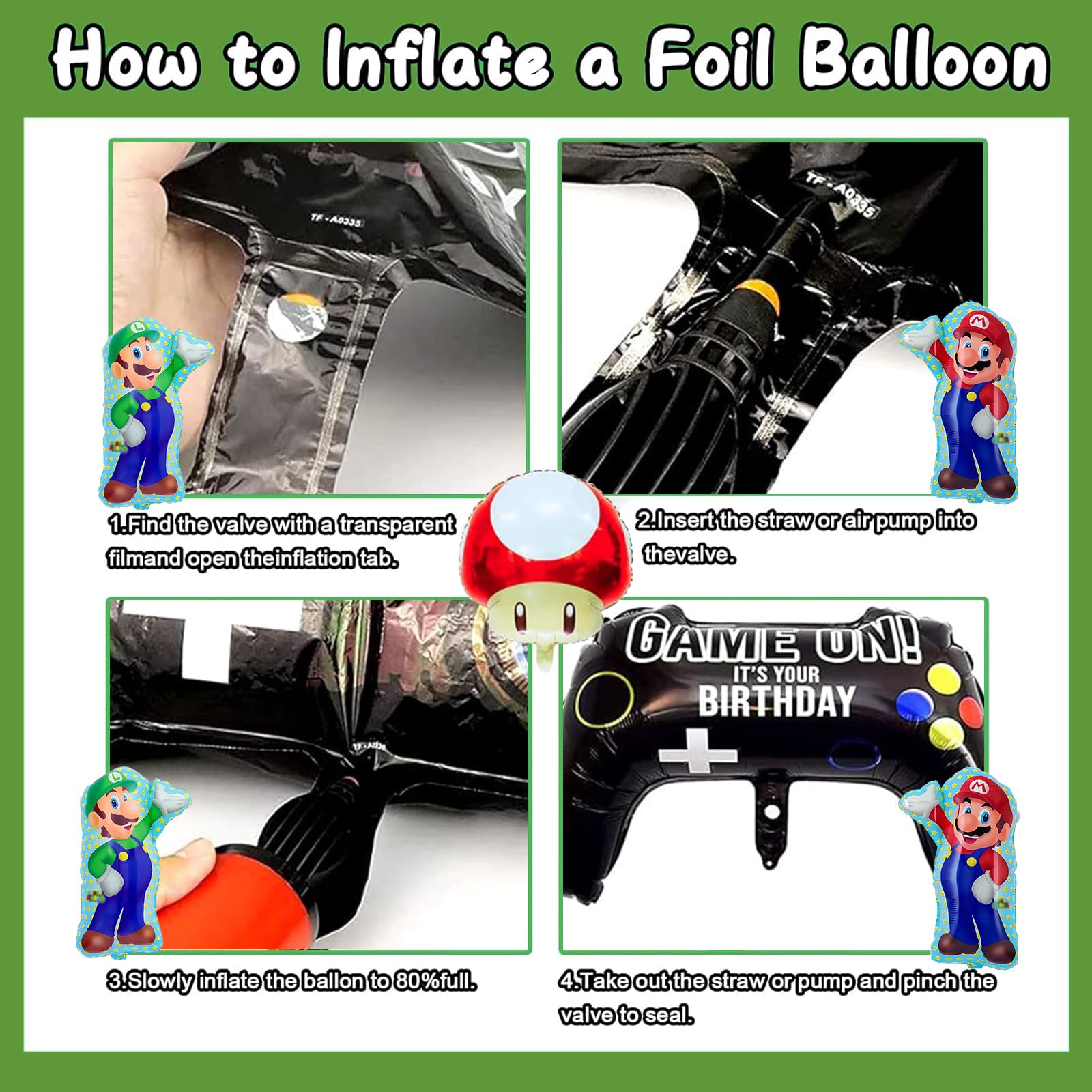 Super Mario 26-Piece Birthday Party Decorations Kit - 8th Birthday Balloon Set for Boys & Girls - Aluminum Foil Balloons, Banner & Party Supplies - Perfect for Kids' Birthday Parties, Themed Events & Mario-Themed Celebrations