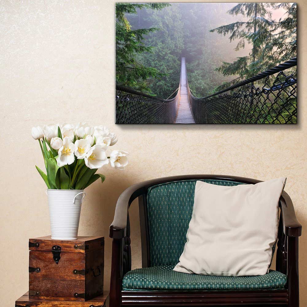 Premium Canvas Prints Wall Art - Stunning Lynn Canyon Park & Suspension Bridge Landscape - 24