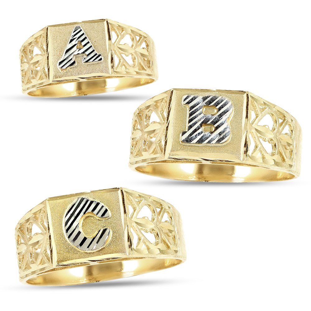 10K Yellow Gold Diamond Cut Alphabet Initial Ring for Women - Personalized Block Letter K - Elegant Jewelry Gift for Her, Perfect for Birthdays, Anniversaries & Special Occasions