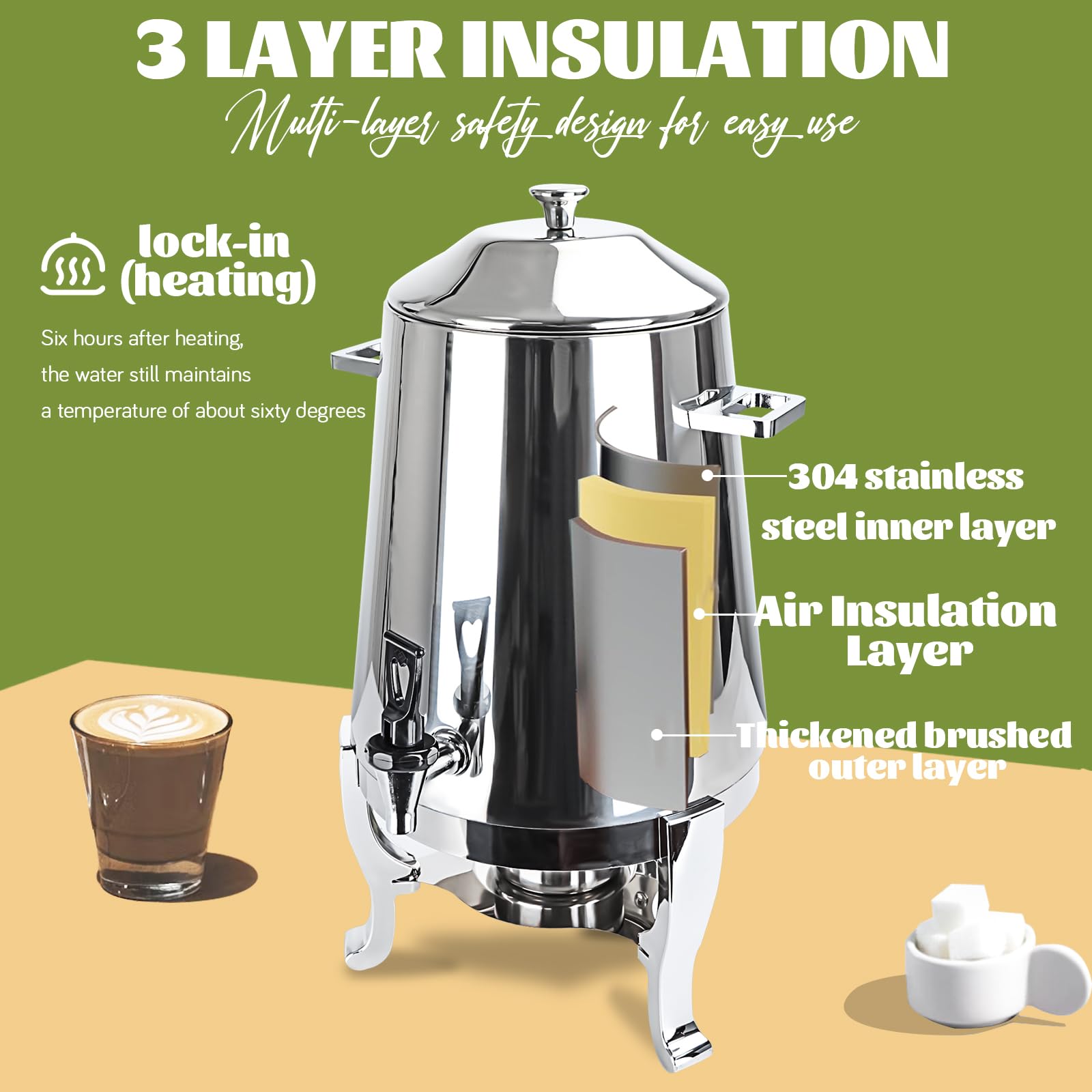 13L Commercial Coffee Urn - Stainless Steel Hot Water & Iced Coffee Maker - Large Capacity Drink Dispenser for Parties, Catering, Restaurants & Office Events