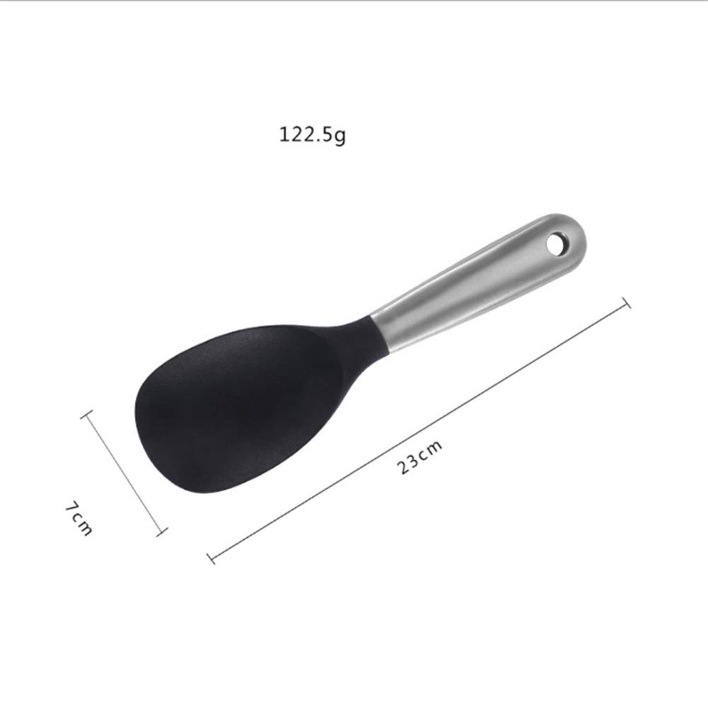AKOAK Stainless Steel Silicone Rice Spoon - Non-Stick, Durable & Eco-Friendly Kitchen Utensil for Cooking Rice, Mashed Potatoes, Stirring & Serving - Perfect for Everyday Meals & Family Dining (Black, 1 Pack)