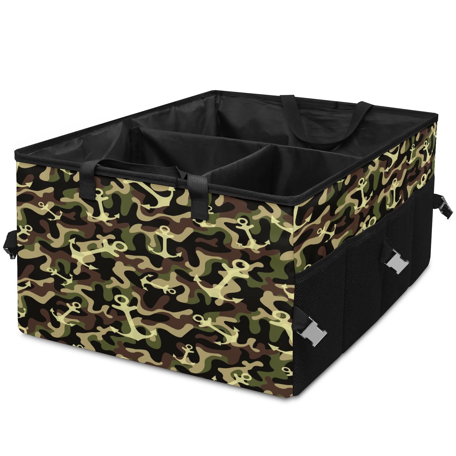 Auto Trunk Organizer with Dividers - Large Collapsible Storage Bag for SUV, Car & Picnic | Camouflage Pattern Back Seat Cargo Basket | Multipurpose Car Accessories & Outdoor Grocery Carrier (Perfect for Road Trips, Camping & Shopping)
