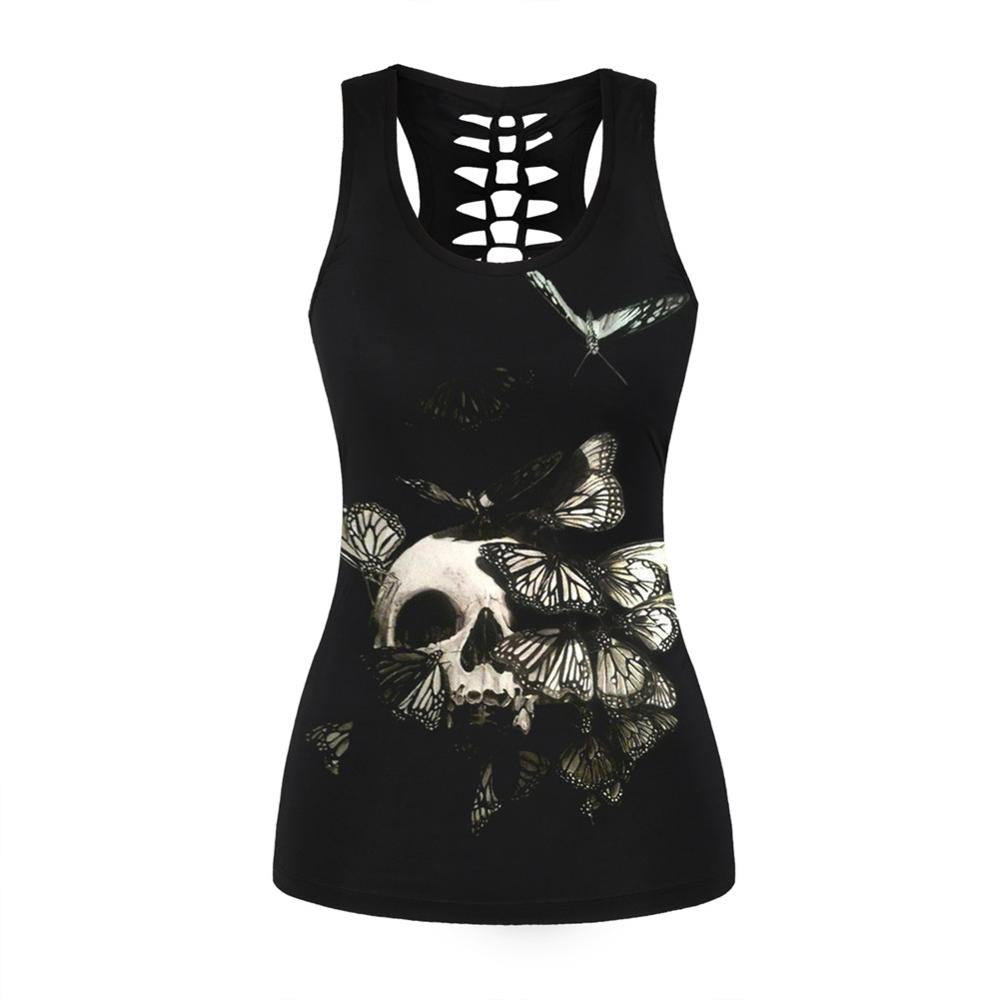 3D Printed Punk Skull Hollow Out Sleeveless Shirt for Men - Gothic Streetwear, Rave & Festival Fashion, Punk Rock Outfit