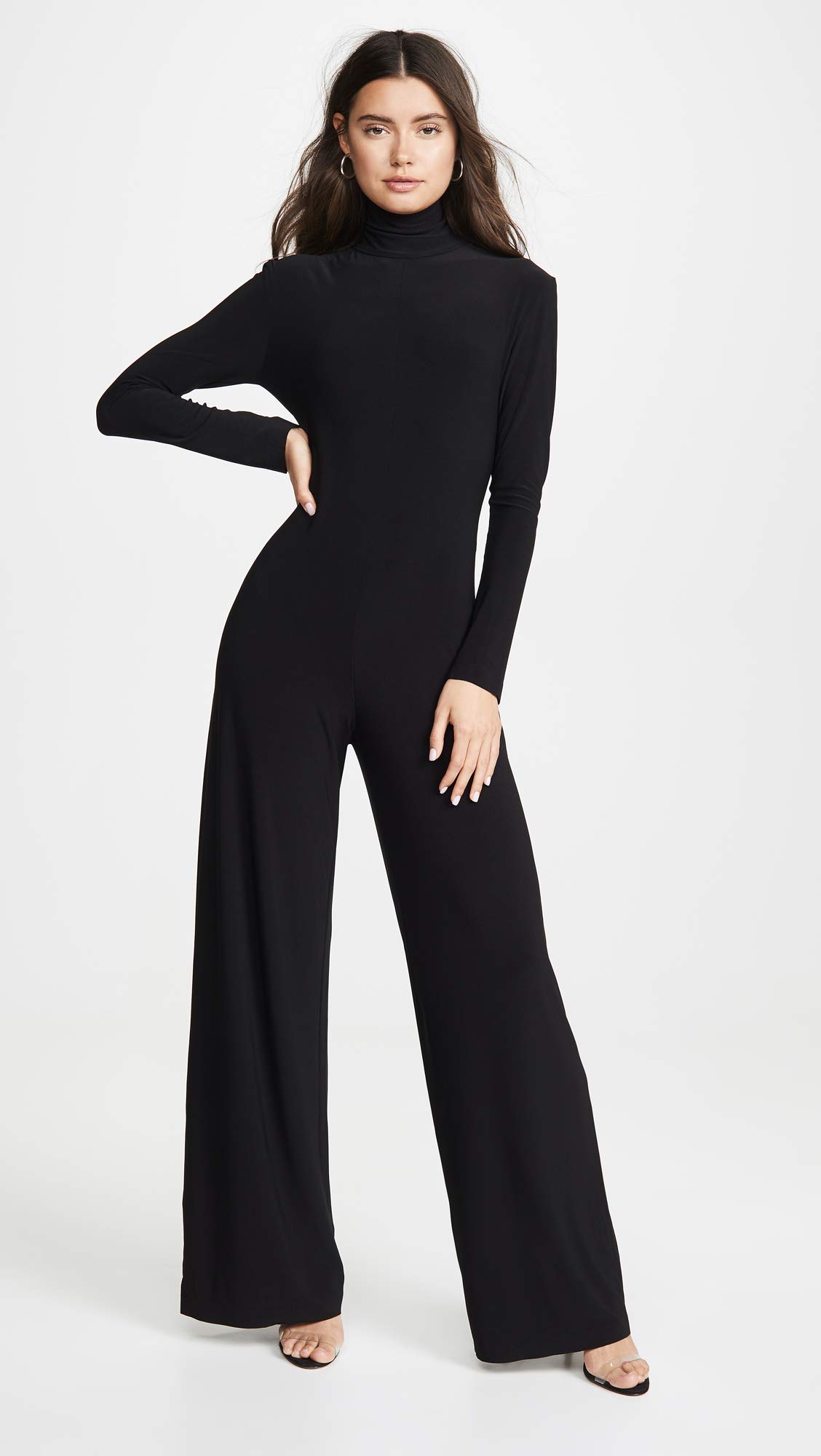 Norma Kamali Women's Long Sleeve Turtleneck Jumpsuit | Slim Fit One Piece Romper | Casual & Office Wear | Perfect for Work, Date Night & Fall Outfits