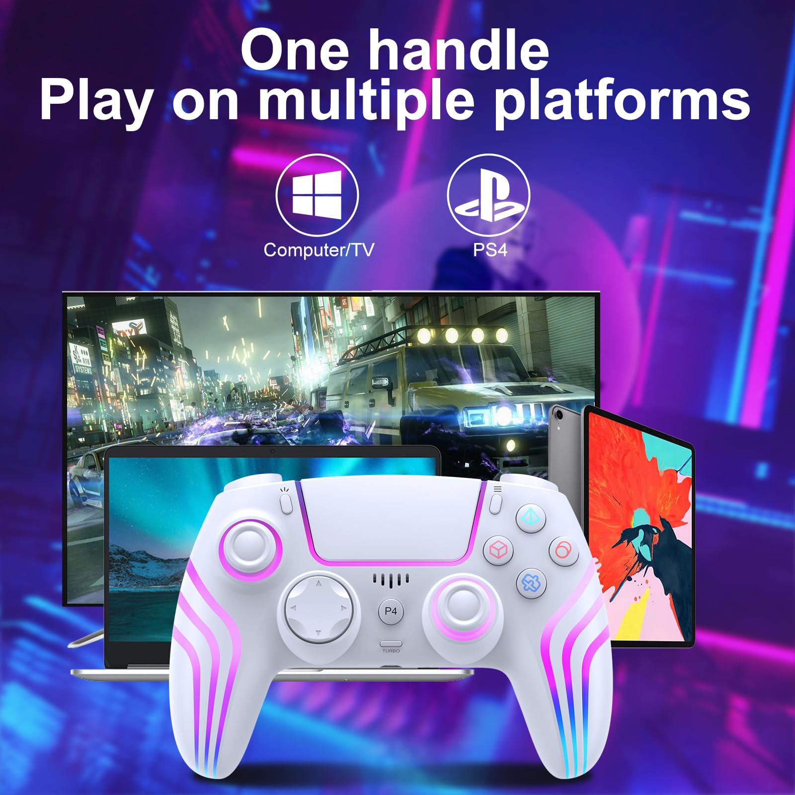 Wireless PS4 Controller with LED Lights, Dual Shock Vibration & Six-Axis Motion Sensor - Compatible with PS4/PS4 Pro/PS4 Slim - Perfect for Gaming, Streaming & Long Play Sessions