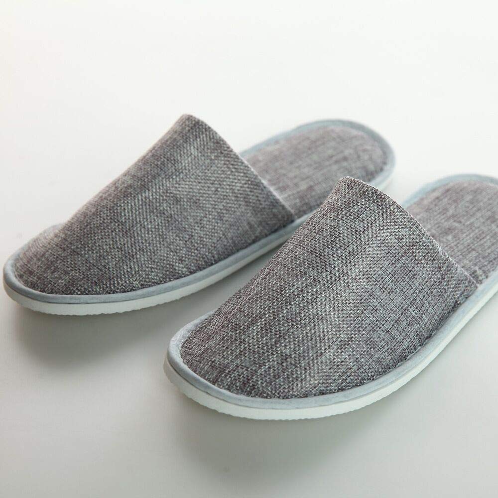 4 Pairs of Linen Spa Slippers for Men & Women - Soft Waffle Design Non-Disposable House Slippers, Universal Size (Gray) - Perfect for Home, Hotel, Salon & Relaxation