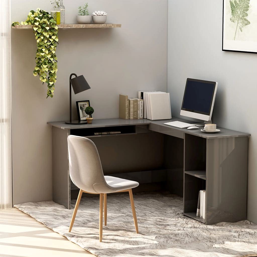 Modern L-Shaped Corner Writing Desk with Pull-Out Tray - High Gloss Computer Workstation for Home Office, Gaming & Study - Compact Chipboard Laptop Table for Small Spaces