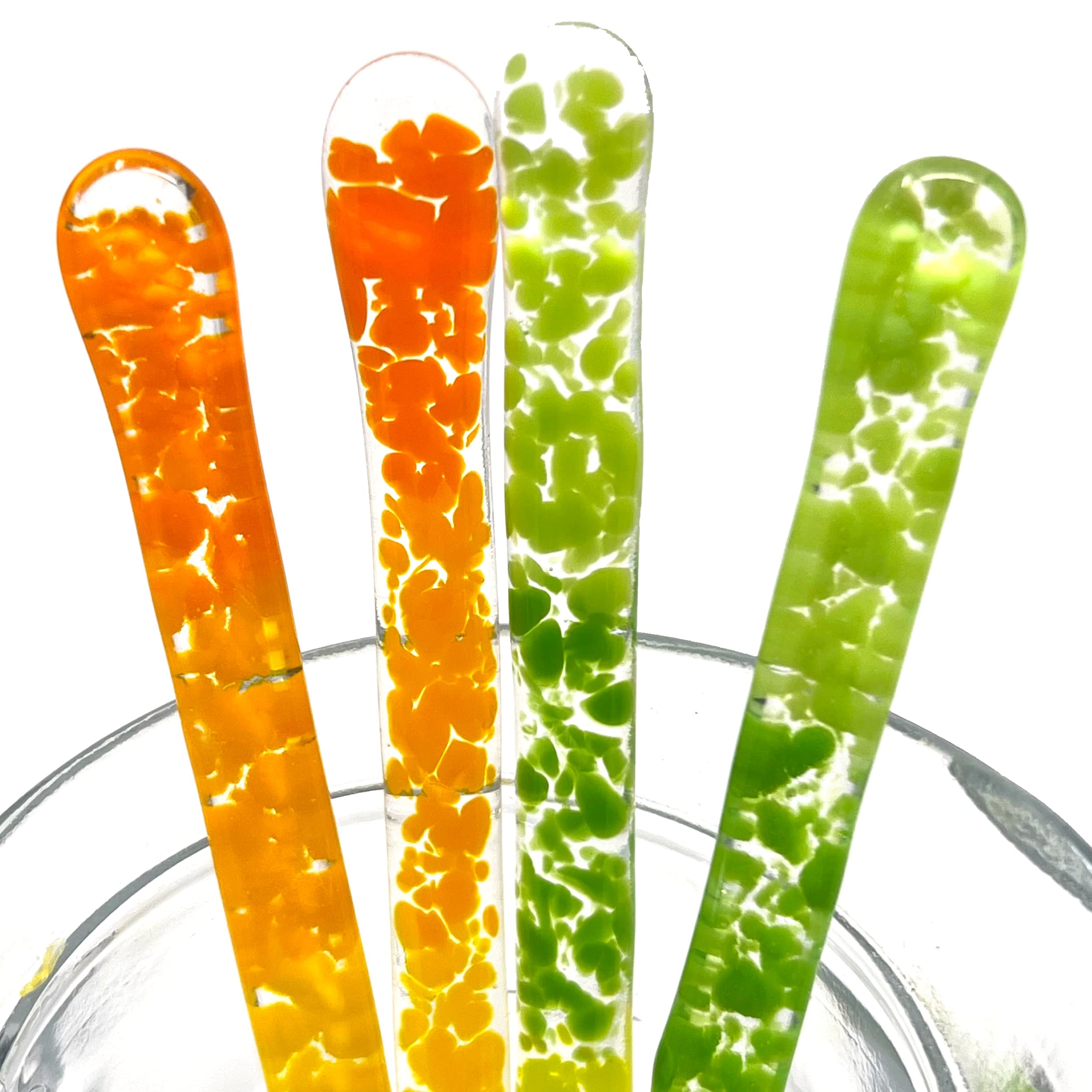 Handmade Glass Stirrers Set of 4 - 7.25 Inch Cocktail & Coffee Stir Sticks with Gift Box - Citrus Sunshine Paradise Collection - Perfect for Mixing Drinks, Iced Coffee & Home Bar Accessories