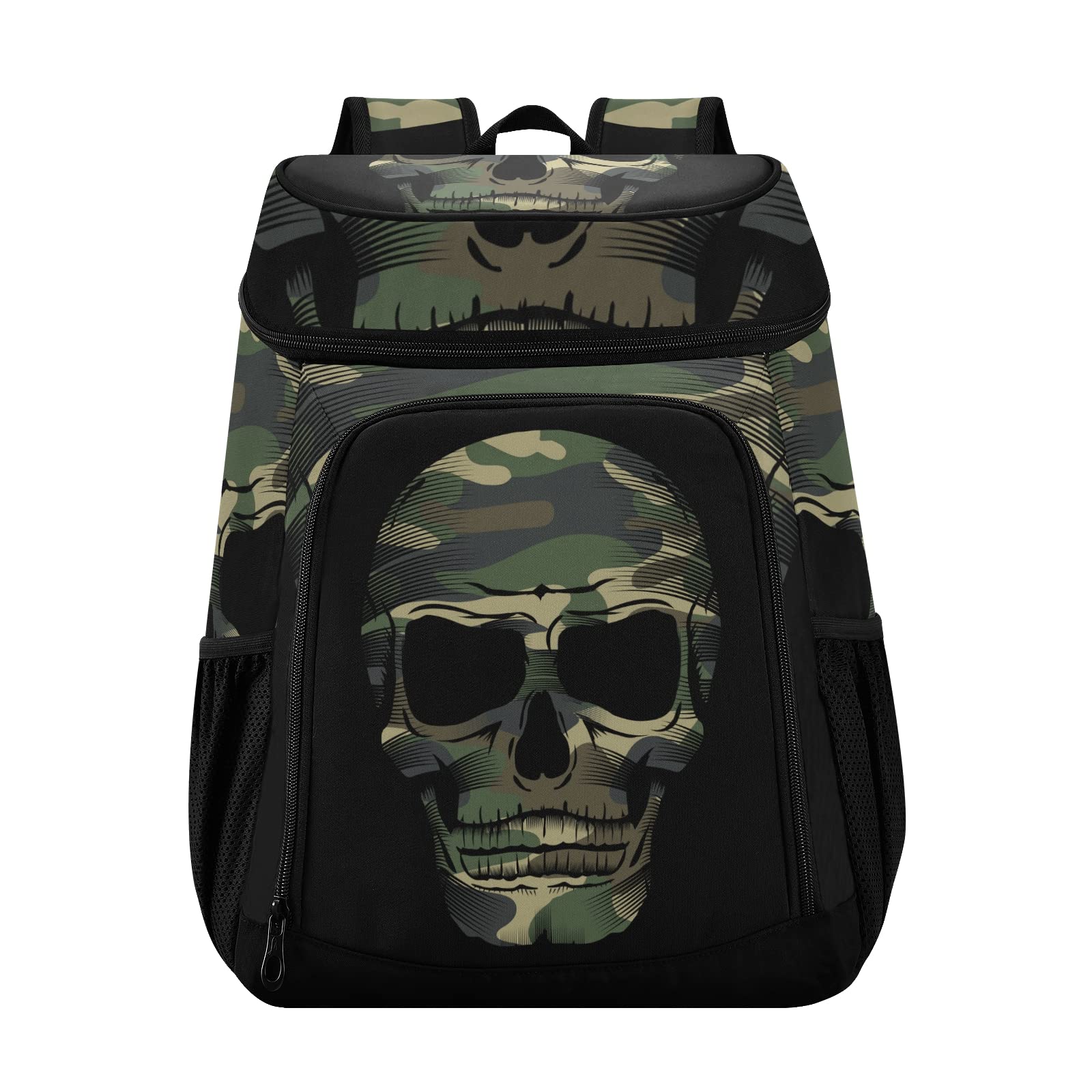 Camouflage Skull Cooler Backpack - Waterproof Insulated Leakproof Soft Cooler Bag for Lunch & Drinks | Perfect for Beach, Camping, Hiking, Travel & Outdoor Adventures (Men & Women)