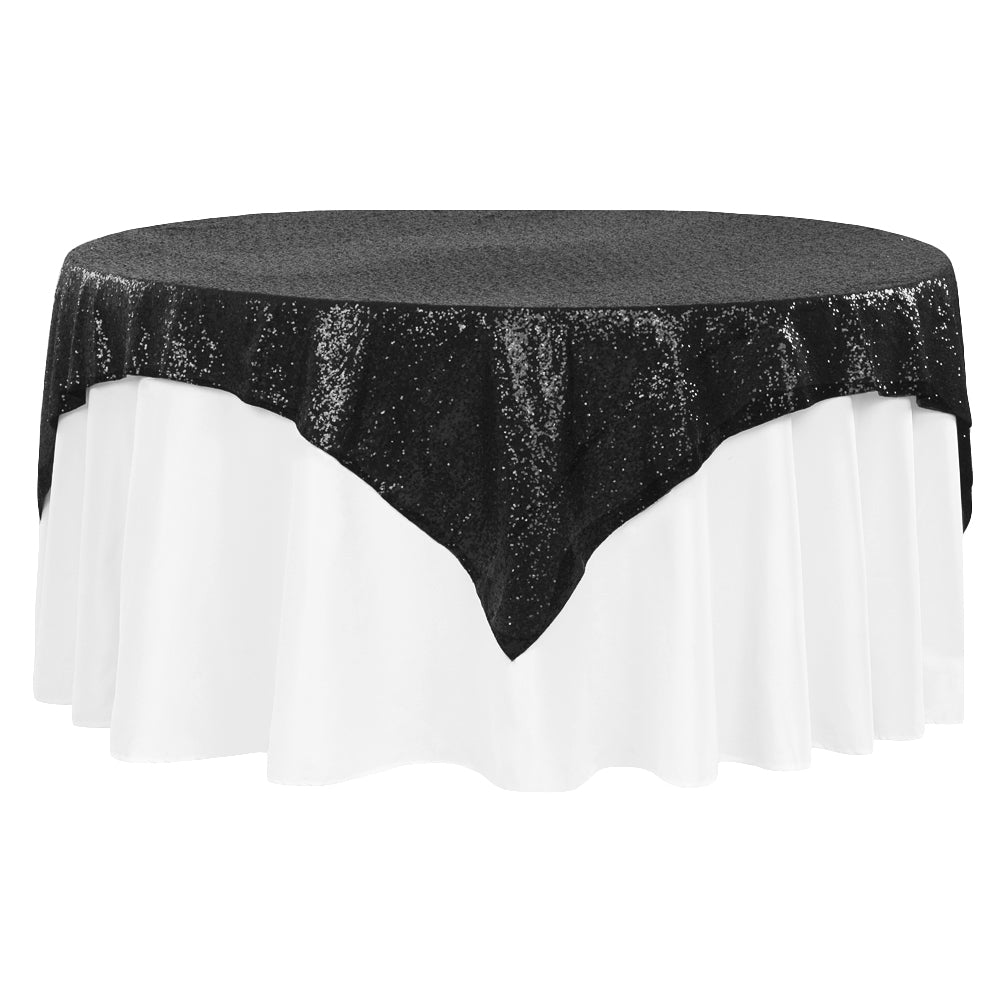 Glitz Sequin Table Overlay Topper 72x72 Square Black - Elegant Party Table Cover for Weddings, Birthdays & Special Events