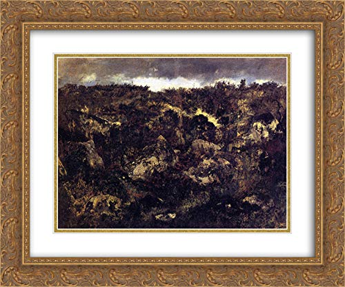 Theodore Rousseau Rocky Landscape Art Print - 24x20 Gold Ornate Frame with Double Matting, Museum Quality Wall Decor for Living Room, Bedroom & Office