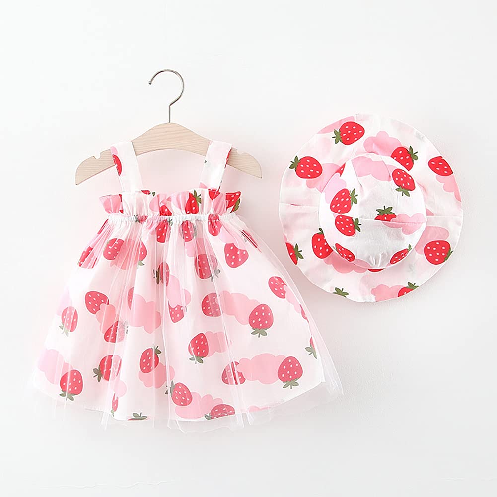 Hawaiian Toddler Baby Girls Holiday Dress with Straw Hat & Rainbow Backless Tutu Sundress - Princess Birthday Party Outfit for Beach Vacation & Summer Photoshoot
