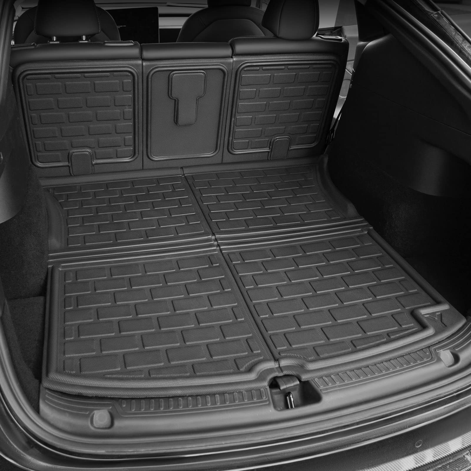 Premium Xipoo Fit Tesla Model Y Trunk Mats & Rear Seat Protector - Waterproof All-Weather Liner for 2020-2022 Model Y 5-Seater (4-Piece Set) | Perfect for Road Trips, Camping & Family Adventures