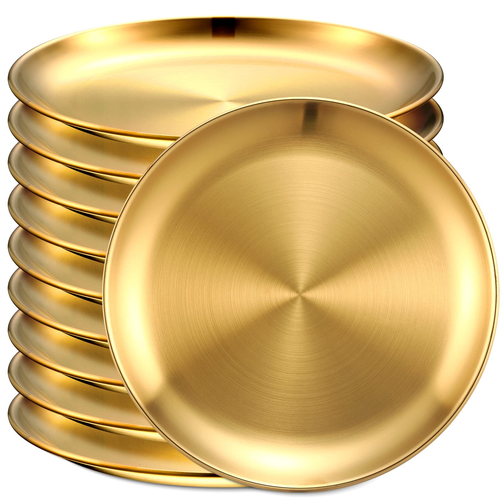 Honeydak 10-Pack 8-Inch 18/8 304 Stainless Steel Plates - Reusable Camping, Picnic & Outdoor Dinnerware - Dishwasher Safe, Double-Layer Design for Serving, Feeding & Desserts (Gold) - Perfect for BBQs, Parties, RV Trips & Camping Meals