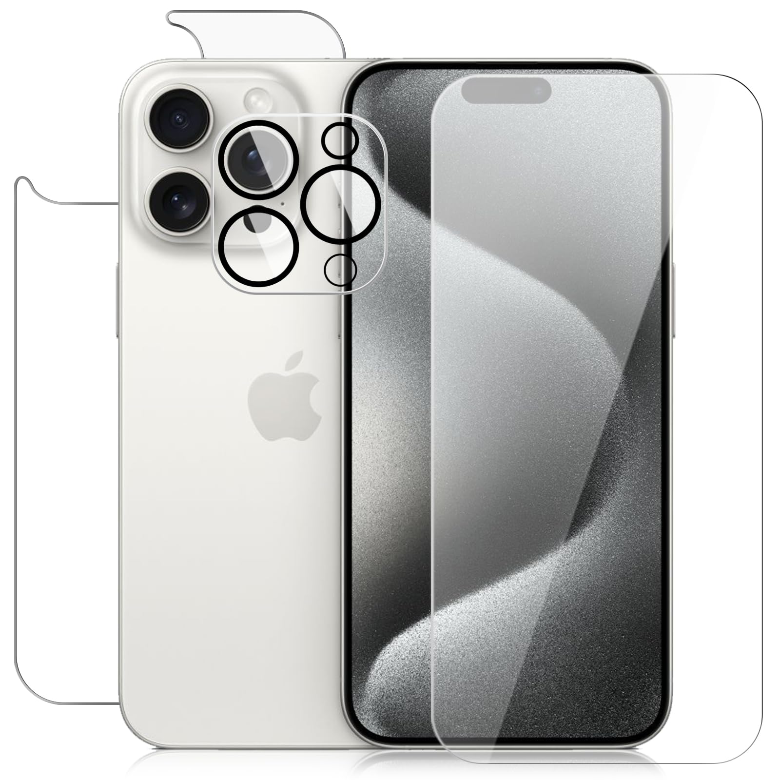 Aiyola 3-in-1 Tempered Glass Screen Protector for iPhone 15 Pro (6.1 Inch) - Full Coverage Front & Back Protection + Camera Lens Protector | Ultra Thin, Bubble-Free | Perfect for Work, Travel & Everyday Use