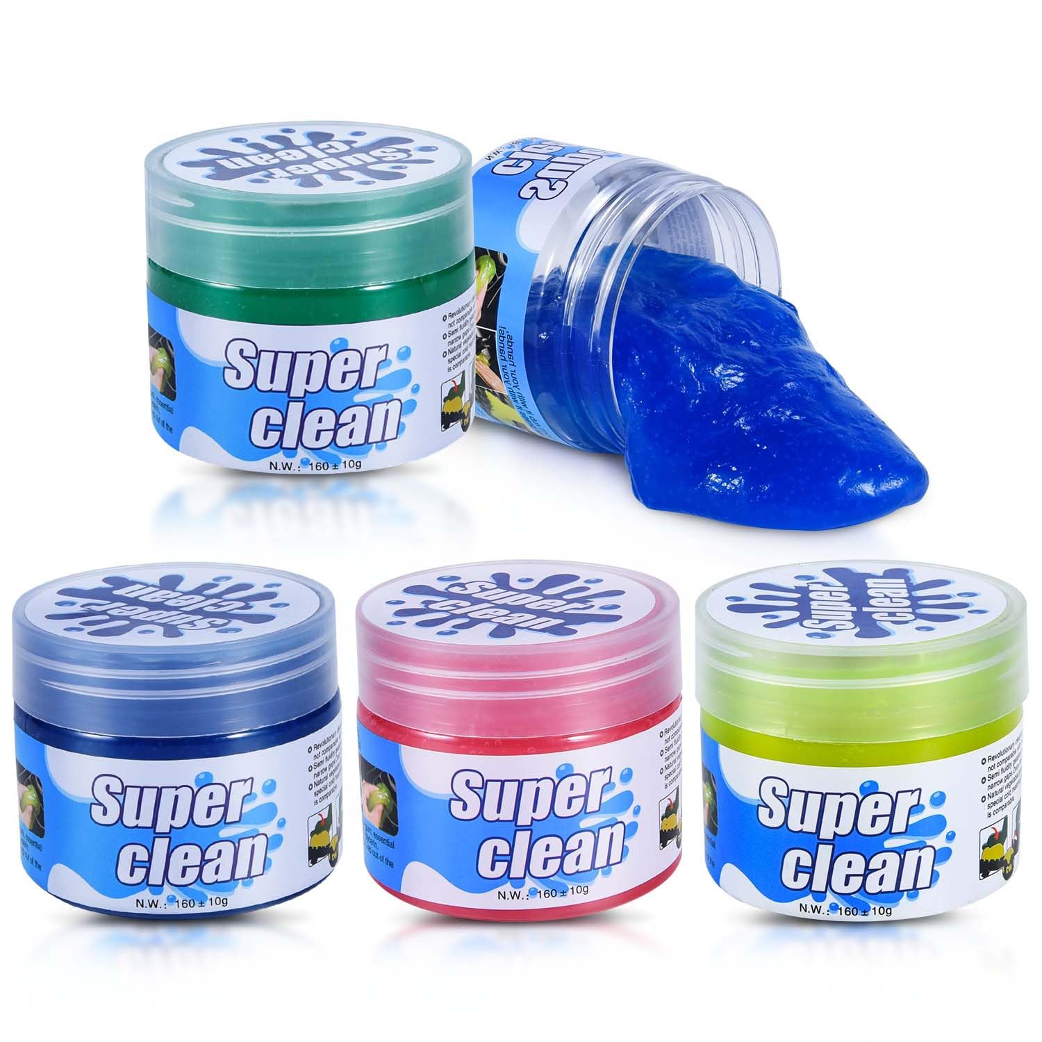 4 Pack Car Cleaning Gel Putty Slime Cleaner - Multi-Purpose Interior Detailing Tool for Cars, Keyboards & Electronics (Blue, Pink, Green, Yellow) - Perfect for Dust Removal in Tight Spaces & Hard-to-Reach Areas