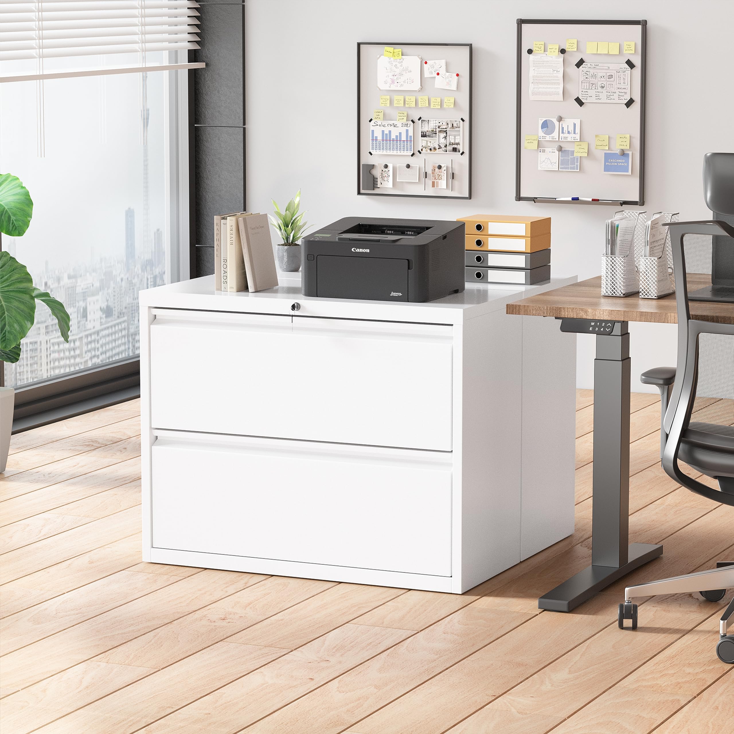 Superday 2-Drawer Metal Lateral File Cabinet with Lock - White Locking Filing Cabinet for Letter/A4 Legal Size Documents - Perfect for Home Office, School, or Business Storage Organization