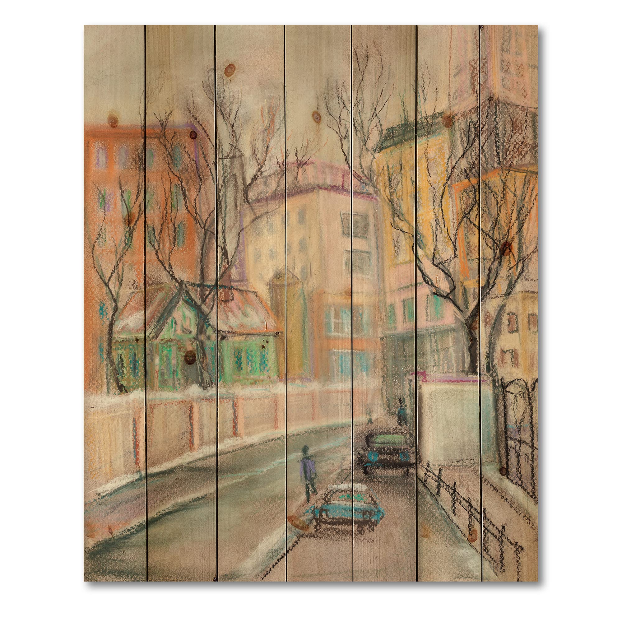 DesignQ Lanes In Moscow City Traditional Wood Wall Decor - Beige Wood Wall Art with Large Cityscapes - Natural Pine Wood Wall Panels for Living Room, Bedroom & Office Decor