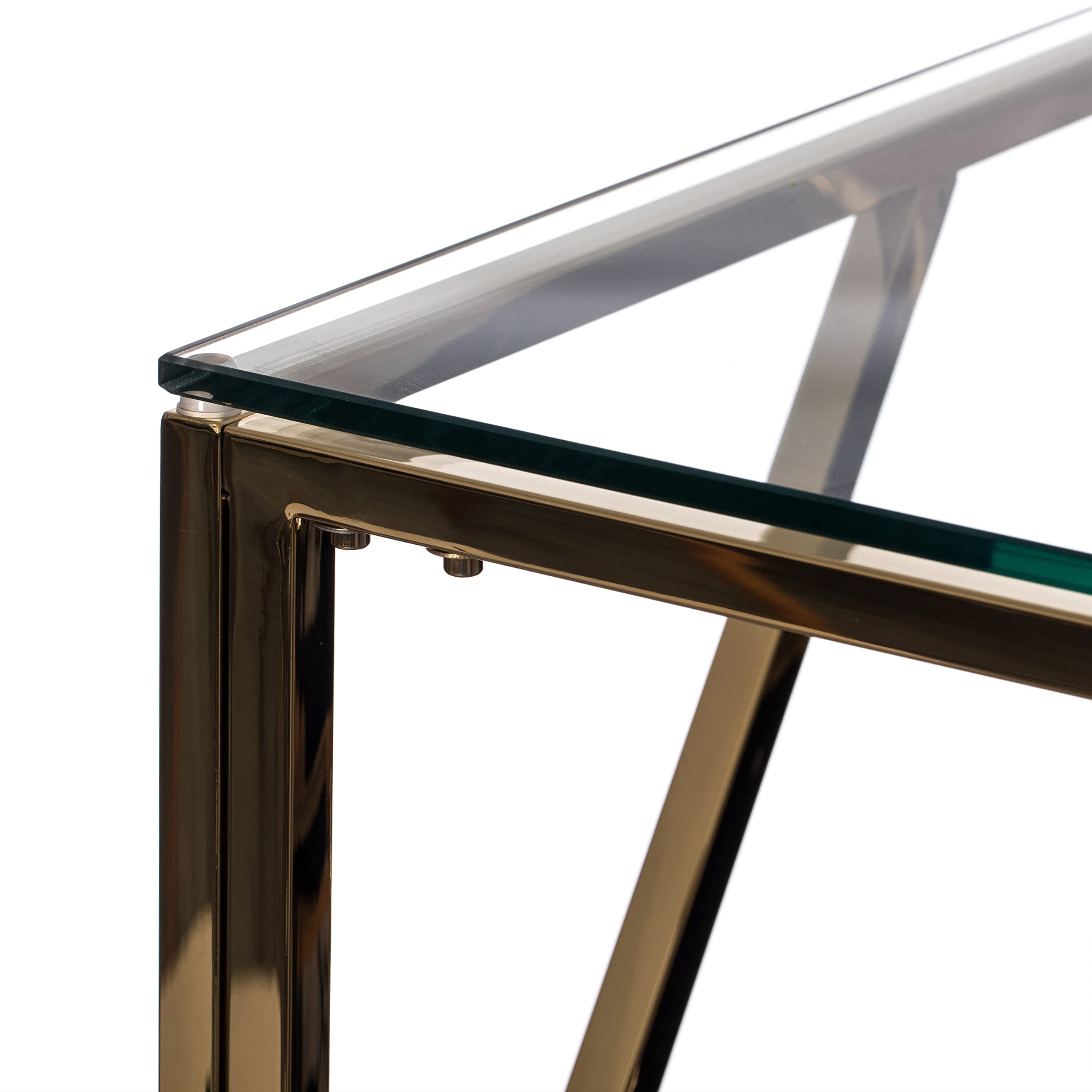 Modern Square End Side Table with Tempered Glass Top & Gold Metal Frame - Stylish Living Room Coffee Table for Home Decor, Office Lounge or Bedroom Accent