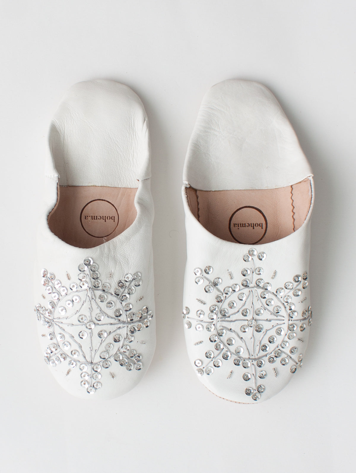 Elegant Moroccan Babouche Sequin Slippers - White & Silver Glamorous House Shoes for Women | Perfect for Home, Parties & Special Occasions