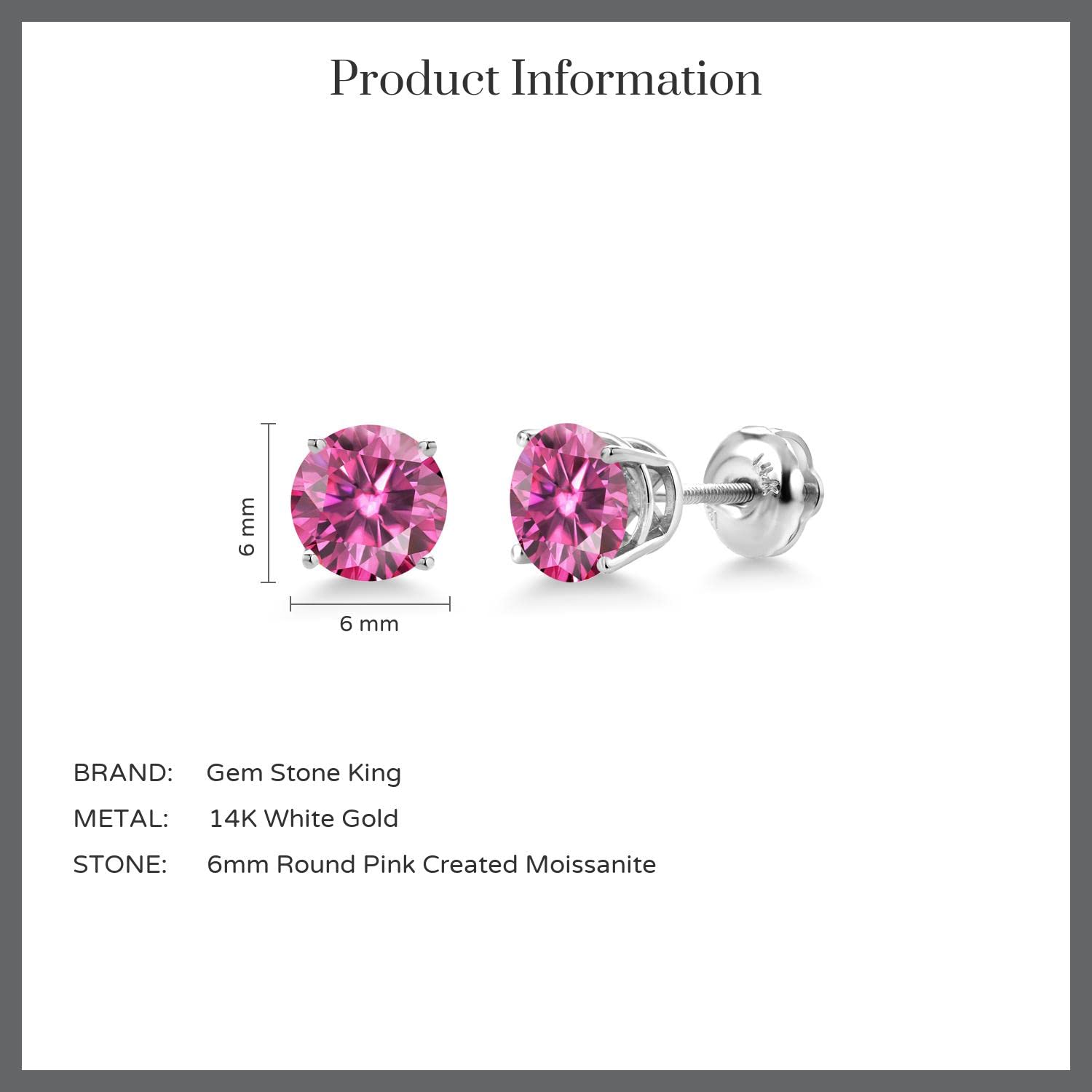 14K White Gold 6MM Round Birthstone Stud Earrings for Women & Men | Screw Back Gemstone Earrings | Perfect Gift for Anniversary, Birthday & Special Occasions