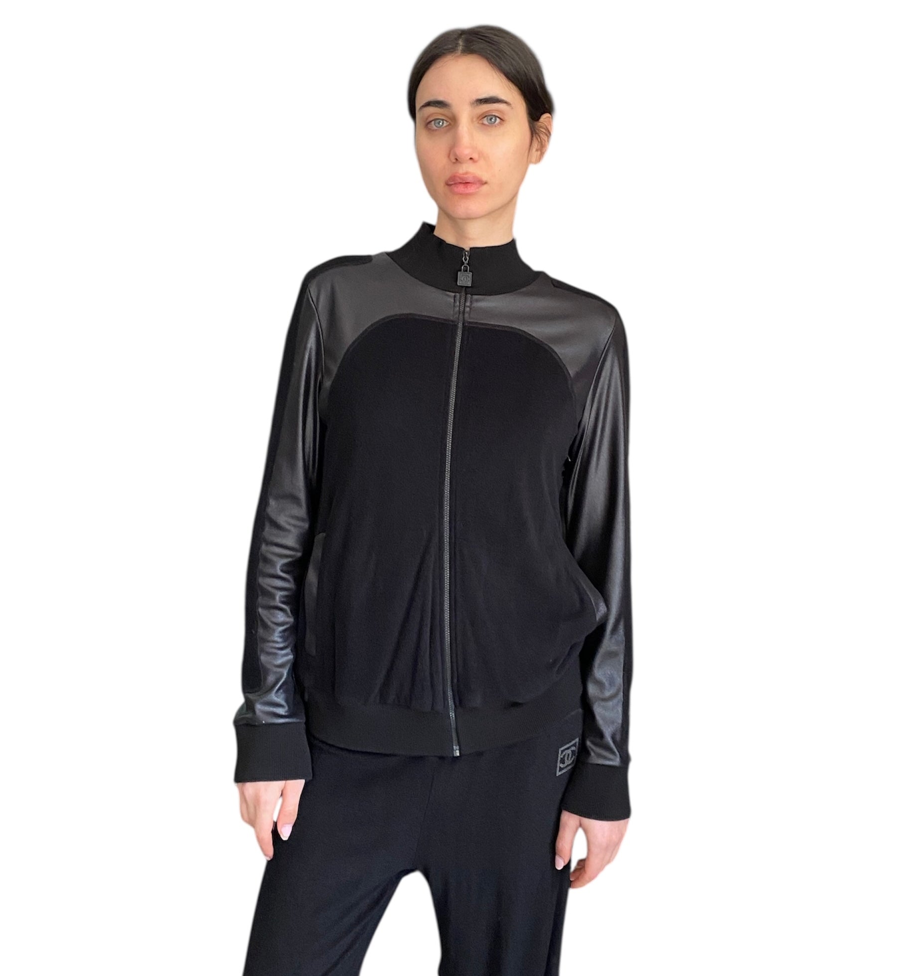 Chanel 07A Black Terry Tracksuit Size 42 - Luxury Women's Jogging Suit for Casual Wear, Gym & Lounge