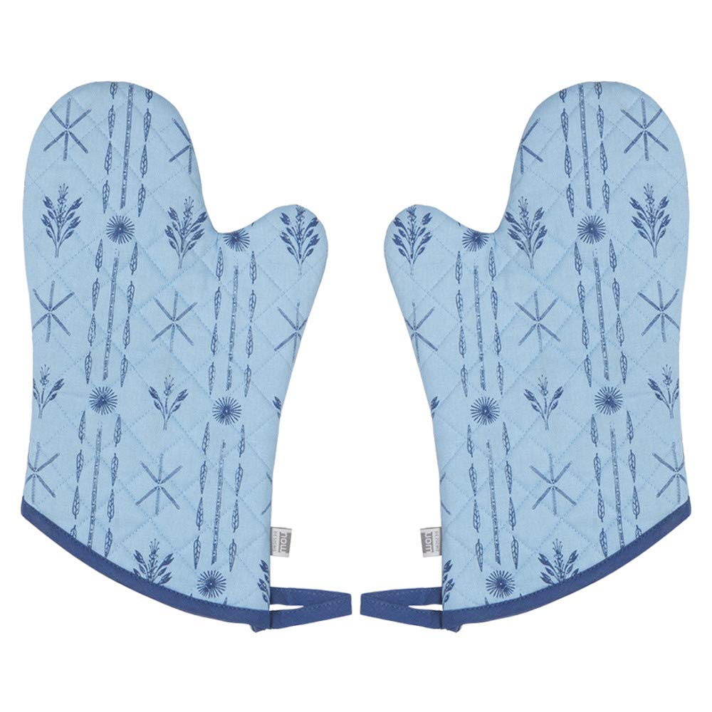 Now Designs Rooster Francais Cotton Quilted Chef Oven Mitt Set of 2 - Heat Resistant Kitchen Gloves for Baking, Cooking & Grilling - Perfect French Rooster Pattern for Farmhouse & Country Style Kitchens