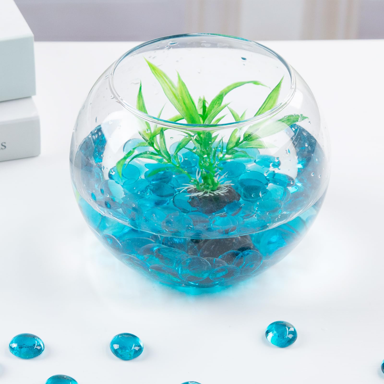 DomeStar 1LB Flat Glass Marbles - Light Blue Decorative Stones for Vases, Aquariums & Fish Tanks | Vase Fillers, DIY Crafts, Table Scatter Decor | Perfect for Home Decor, Wedding Centerpieces & Party Decorations
