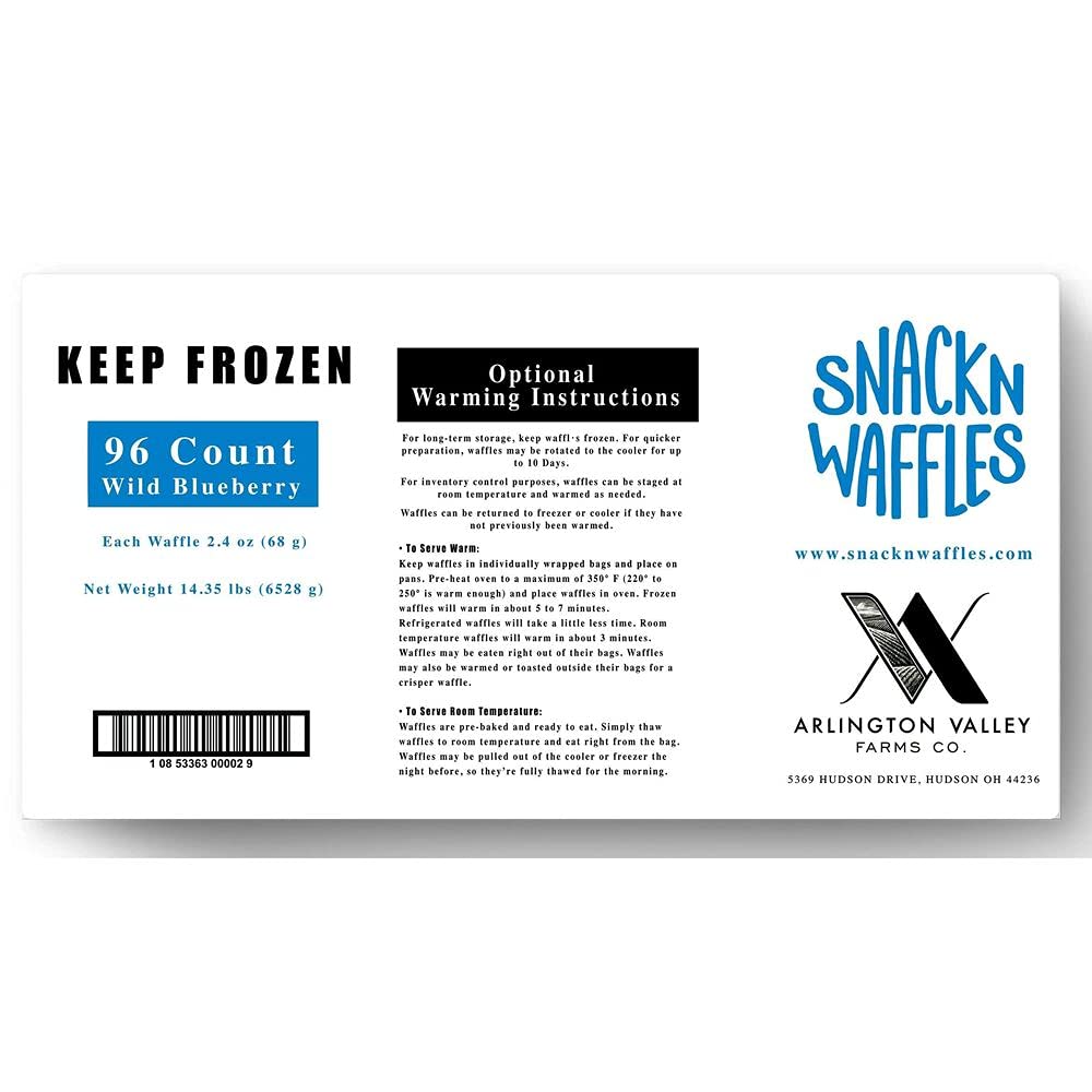 Snack N Waffles Blueberry Waffles - 2.4oz (96 Count) - Perfect for Breakfast, Snacks & On-the-Go Eating